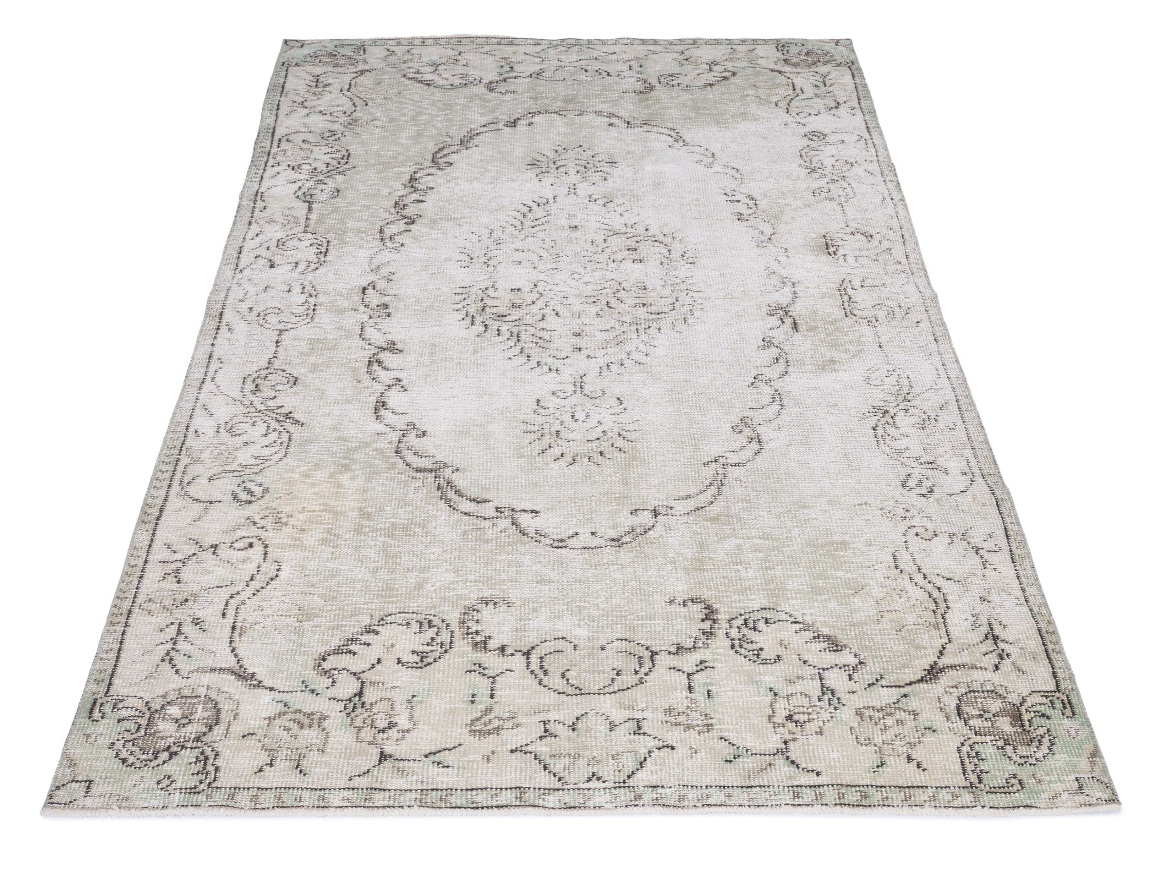 Turkish Manisa area rug in cream and greige, view 2 of 10