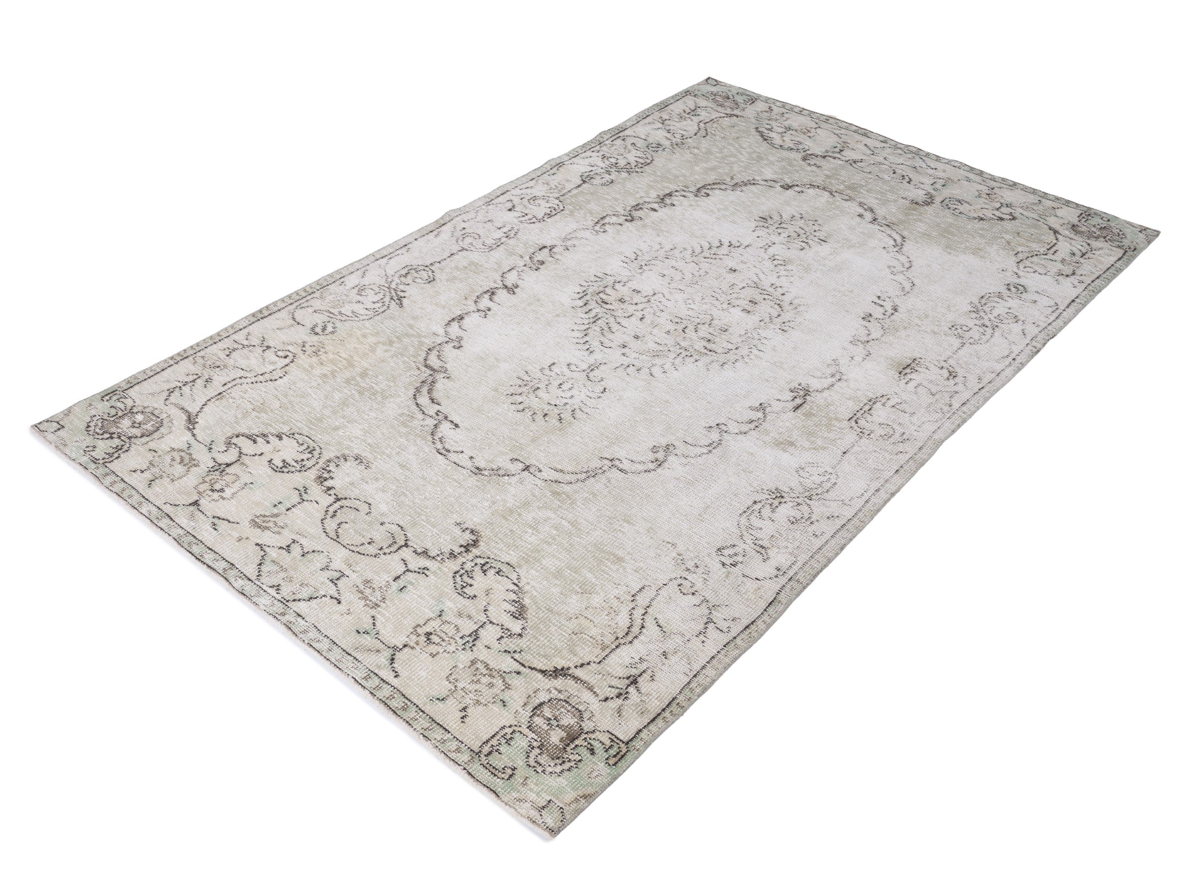 Turkish Manisa area rug in cream and greige, view 3 of 10