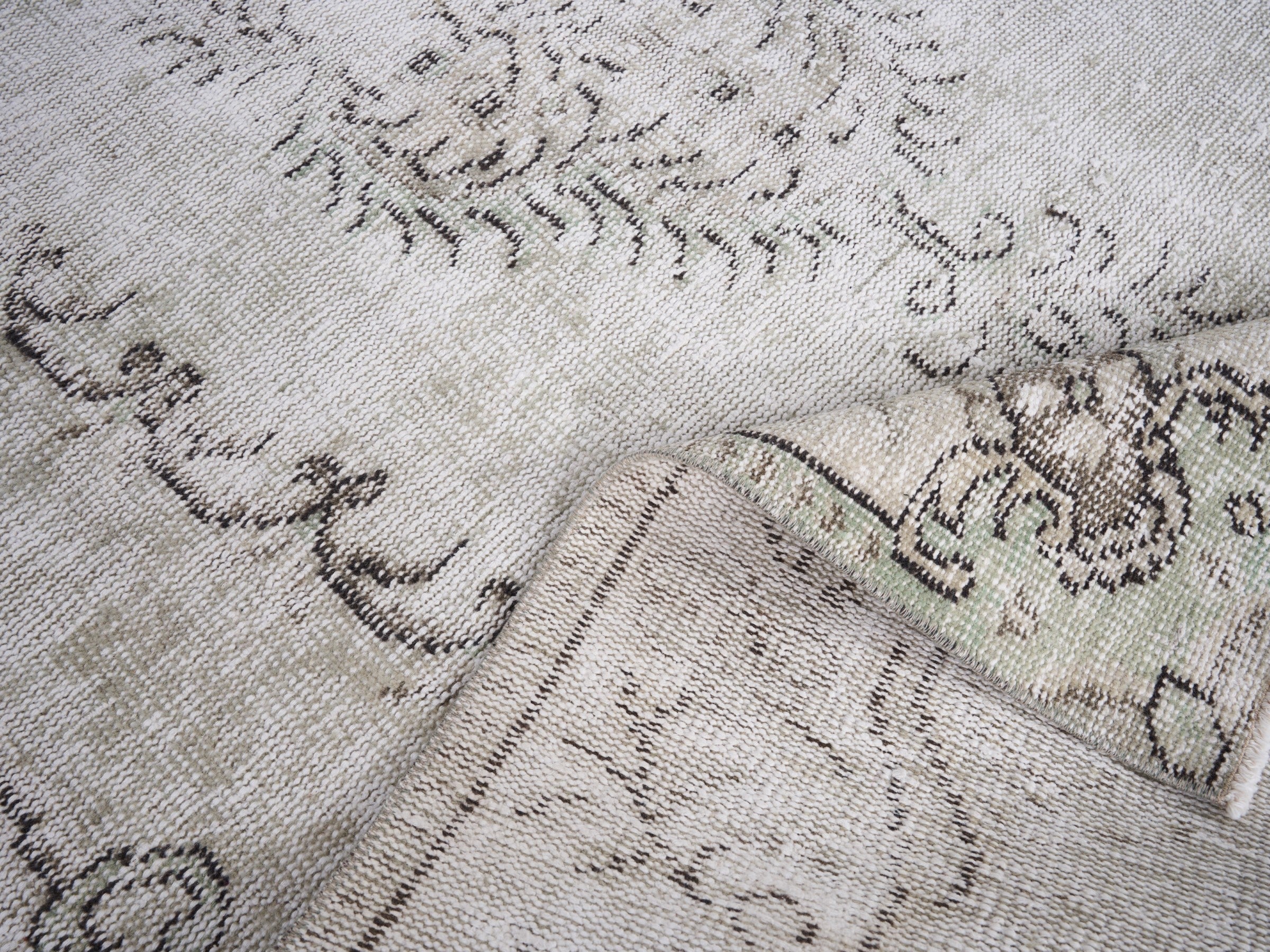 Turkish Manisa area rug in cream and greige, view 9 of 10
