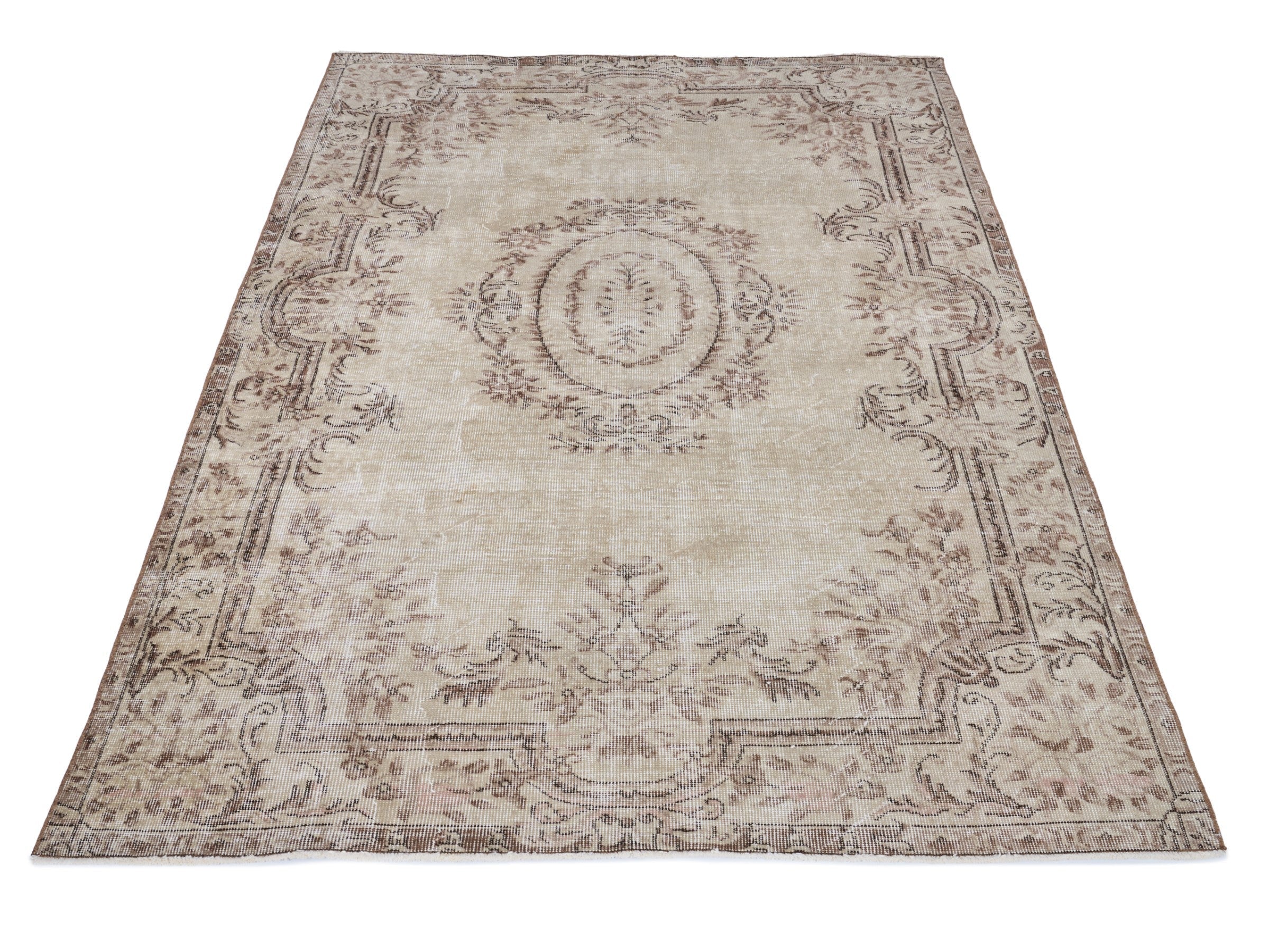 Turkish Isparta area rug in cream and greige, view 2 of 10