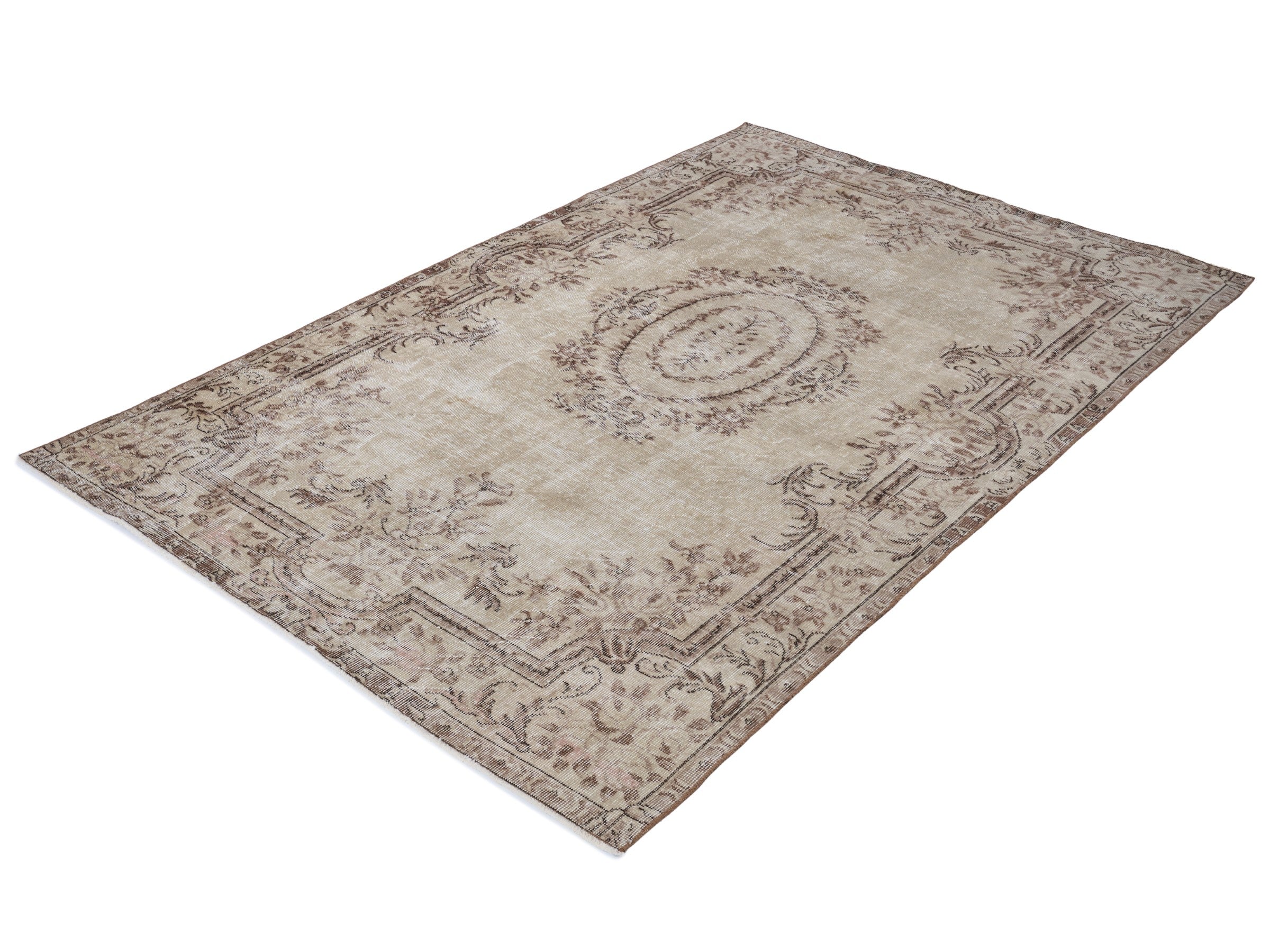Turkish Isparta area rug in cream and greige, view 3 of 10