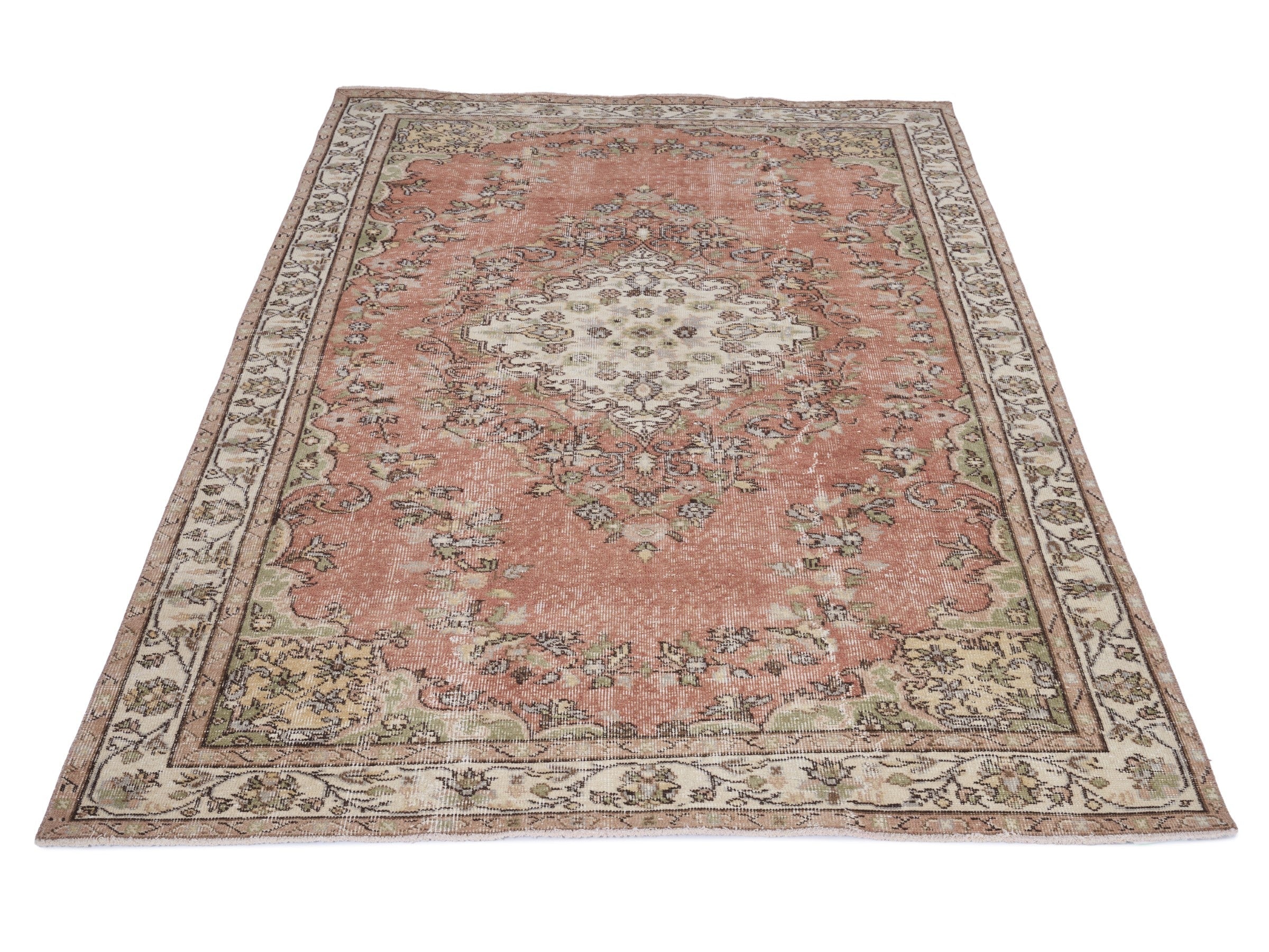 Turkish Isparta area rug in muted pink and ivory, view 2 of 10