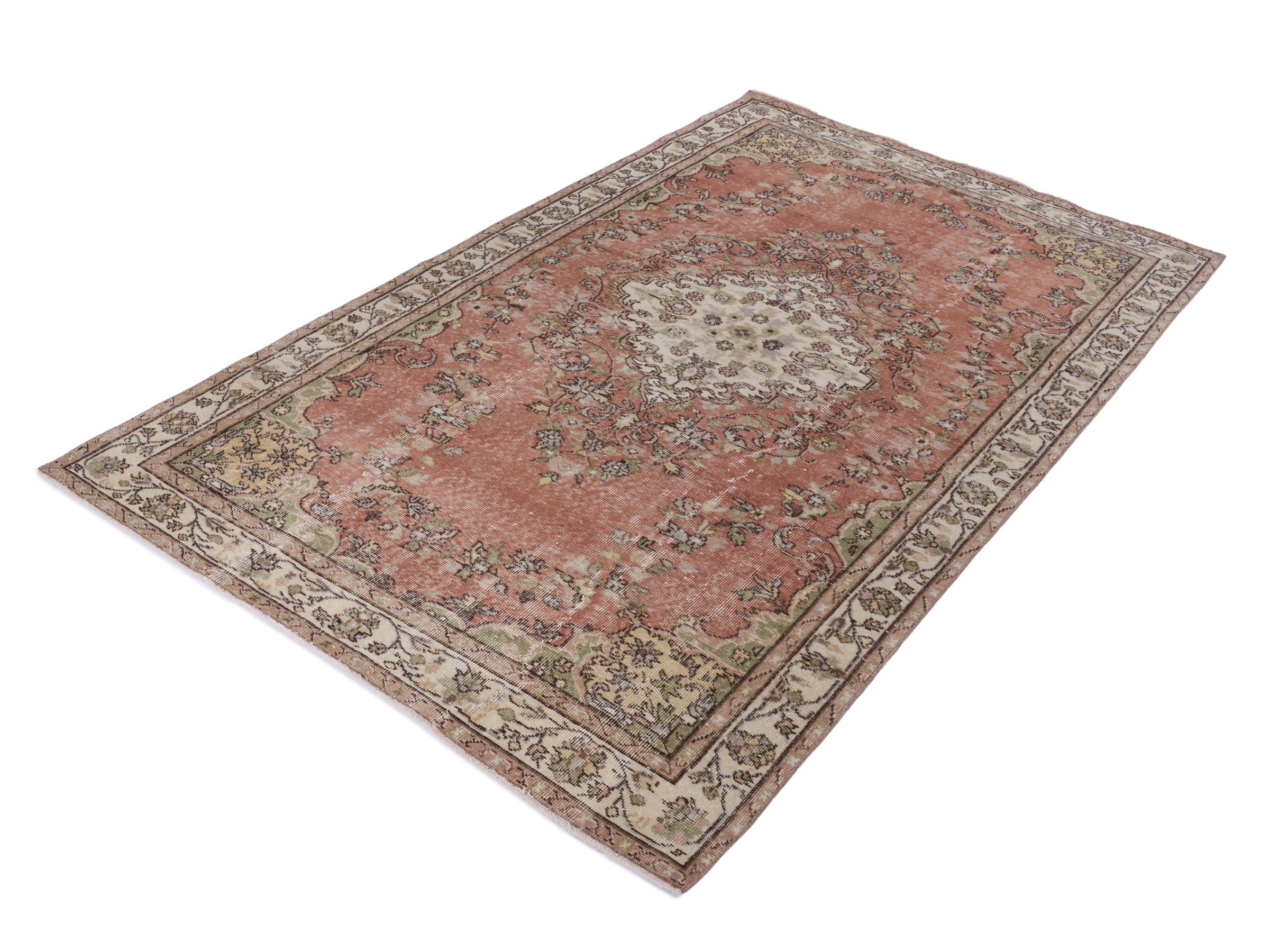 Turkish Isparta area rug in muted pink and ivory, view 3 of 10