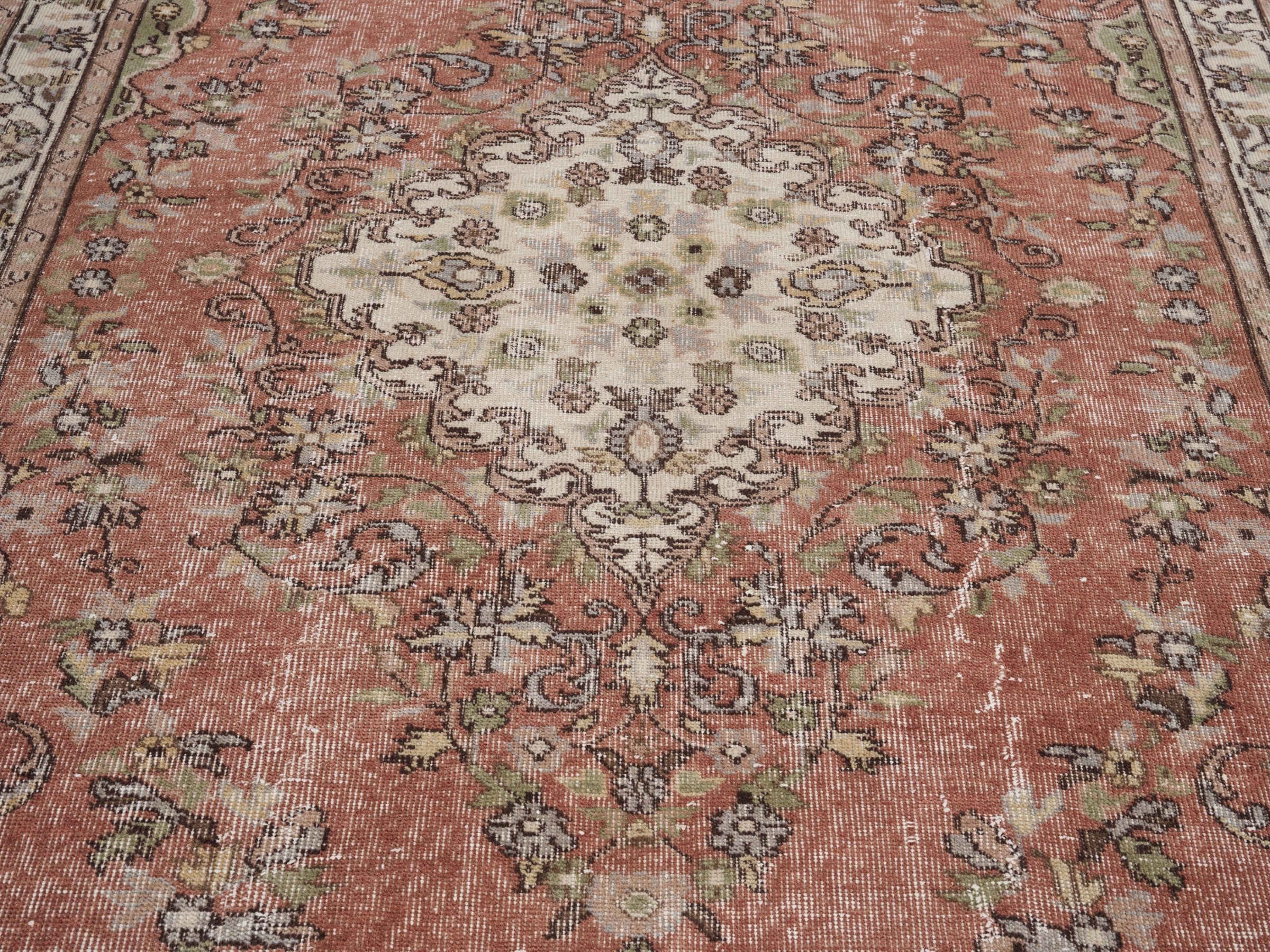 Turkish Isparta area rug in muted pink and ivory, view 4 of 10