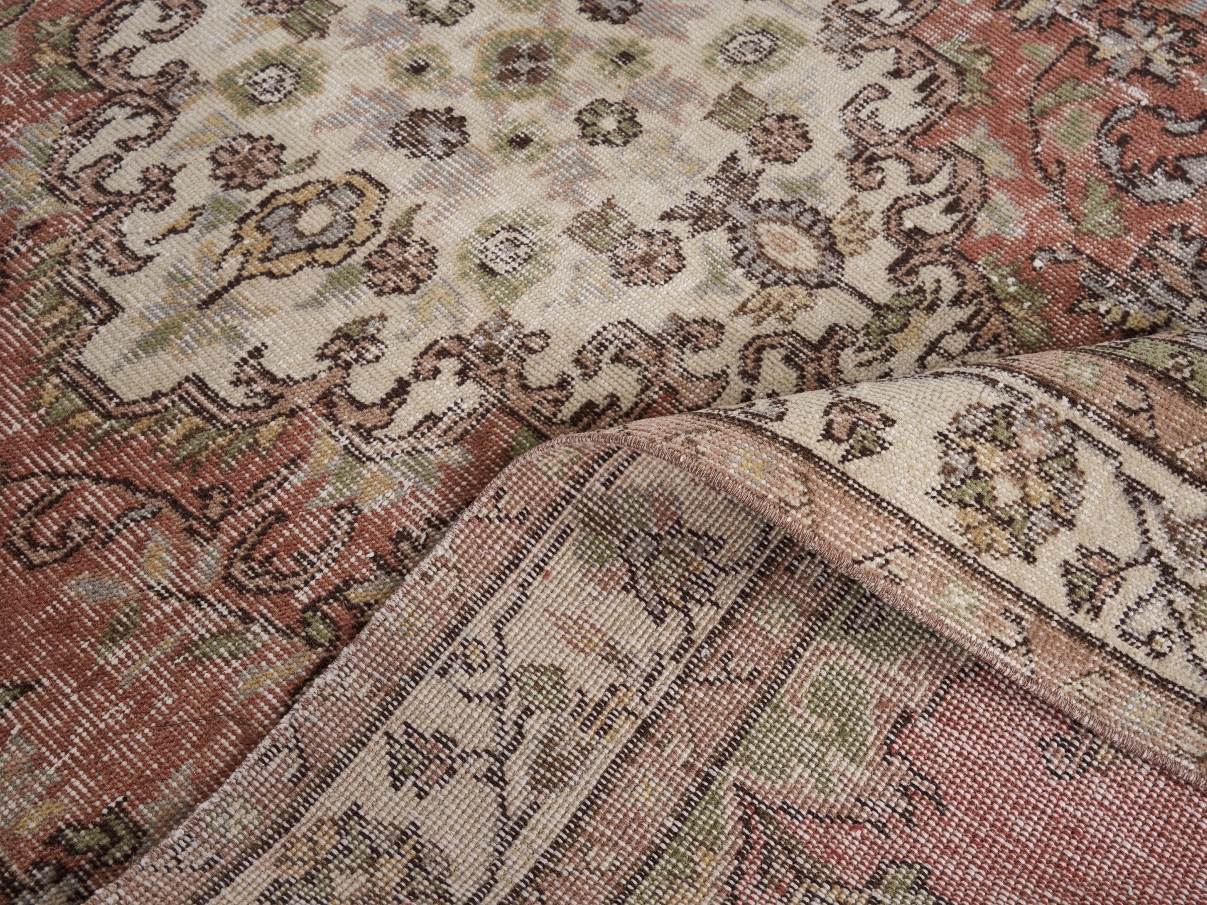 Turkish Isparta area rug in muted pink and ivory, view 9 of 10