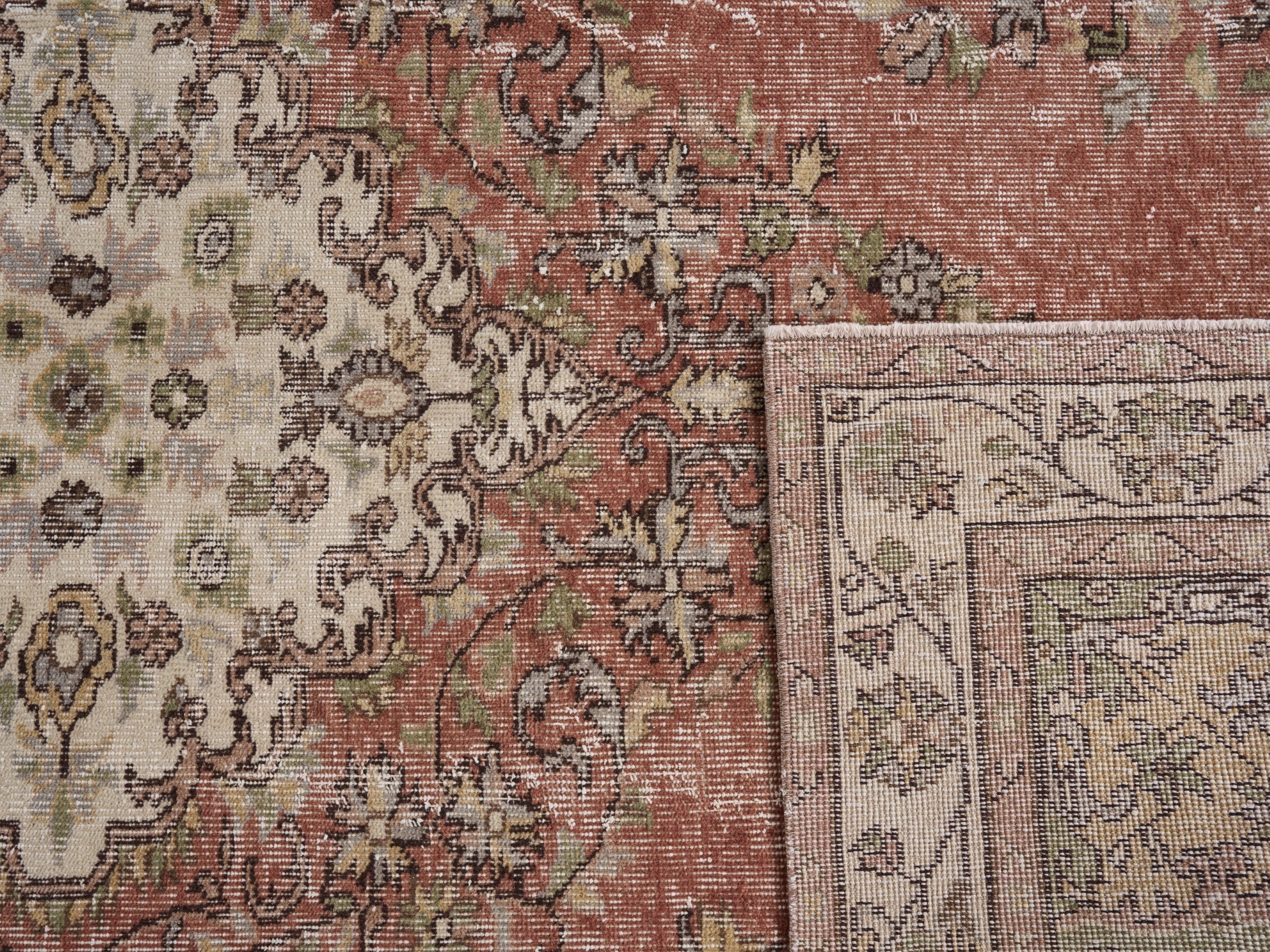 Turkish Isparta area rug in muted pink and ivory, view 10 of 10