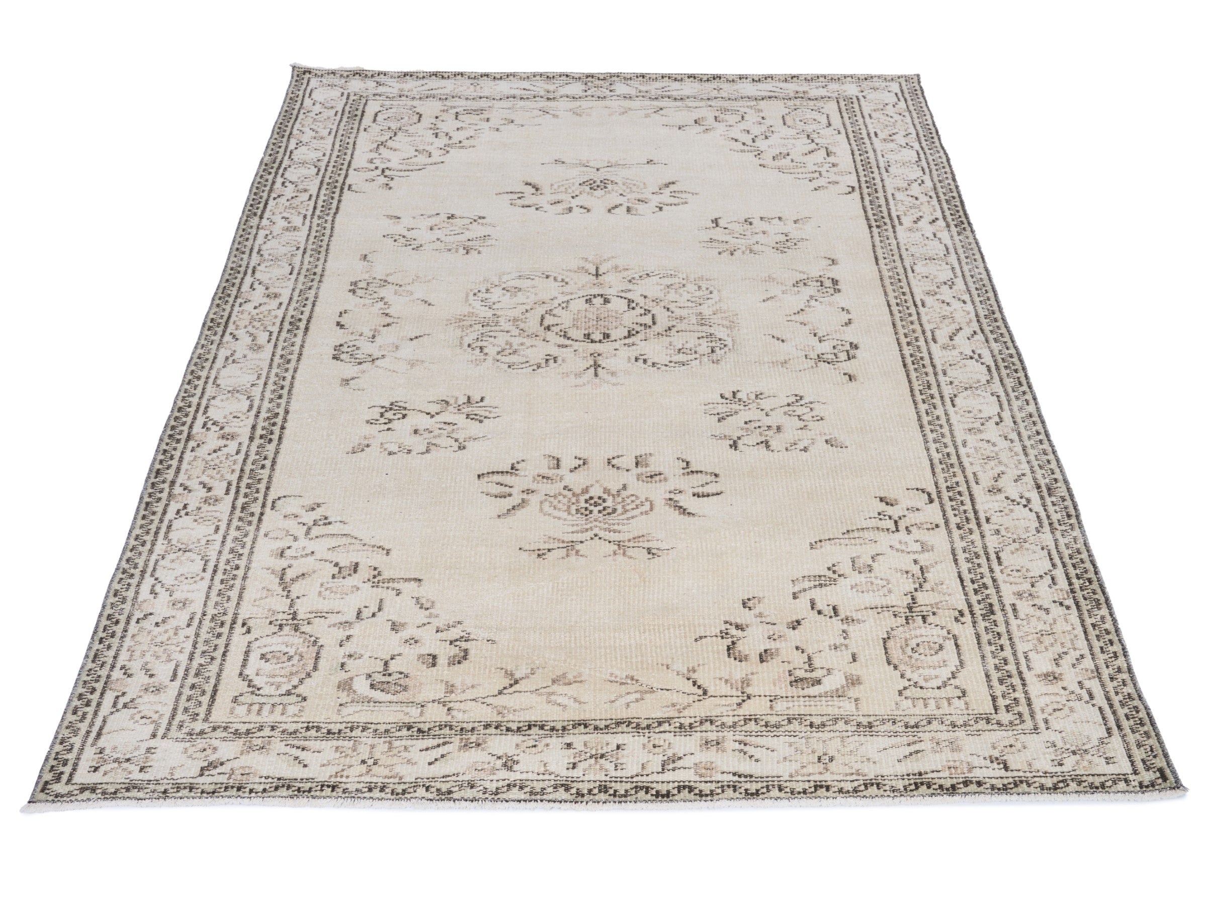 Turkish Manisa area rug in ivory and greige, view 2 of 10