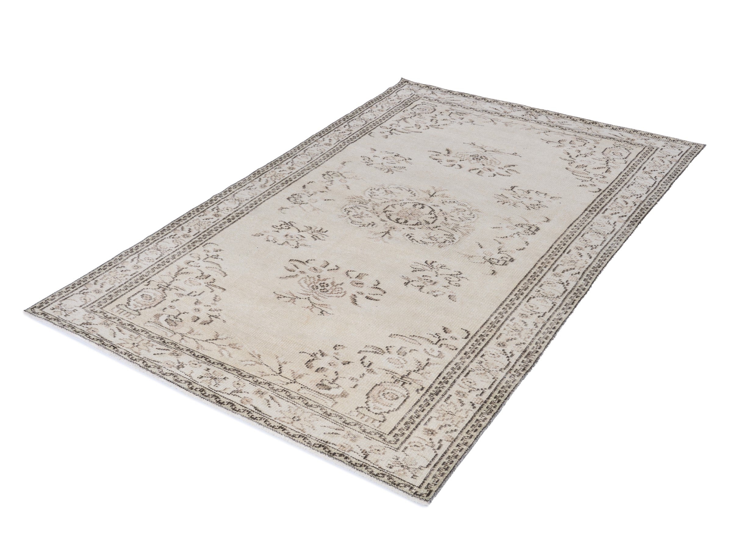 Turkish Manisa area rug in ivory and greige, view 3 of 10