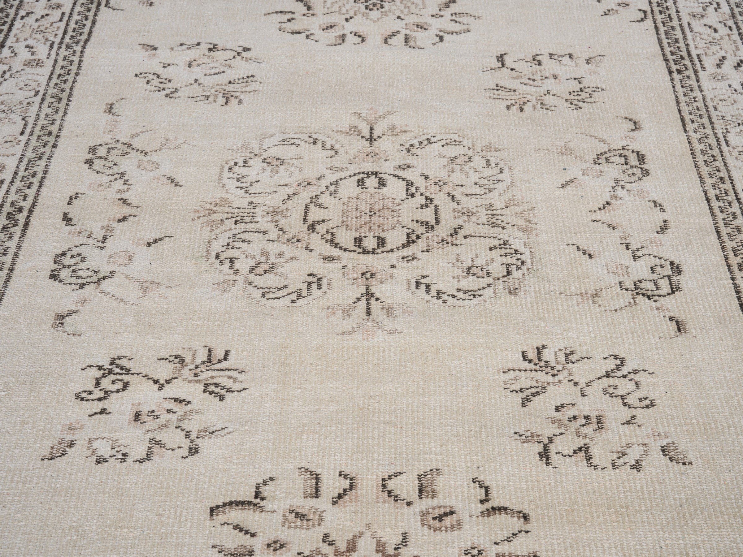 Turkish Manisa area rug in ivory and greige, view 4 of 10