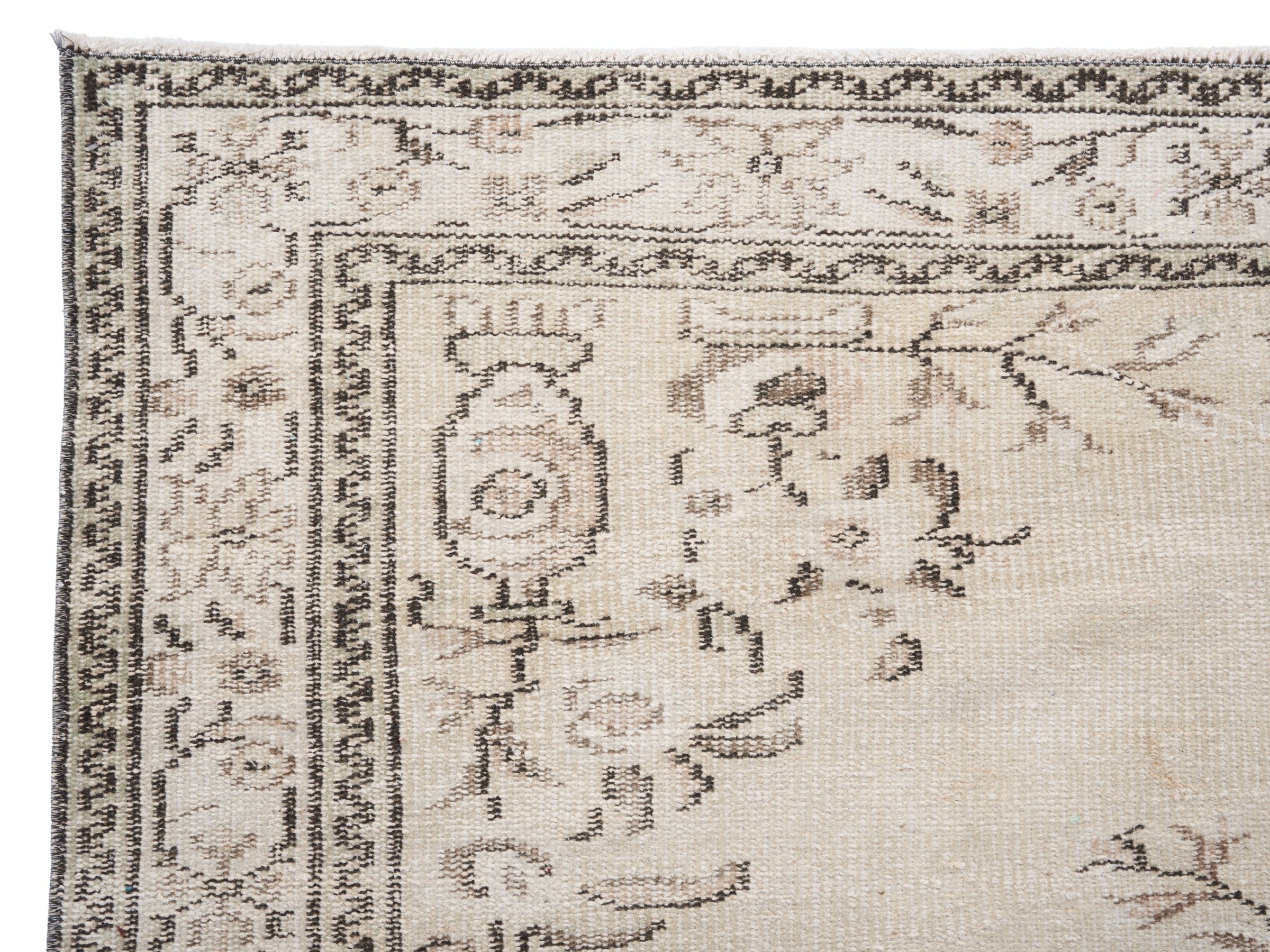 Turkish Manisa area rug in ivory and greige, view 8 of 10