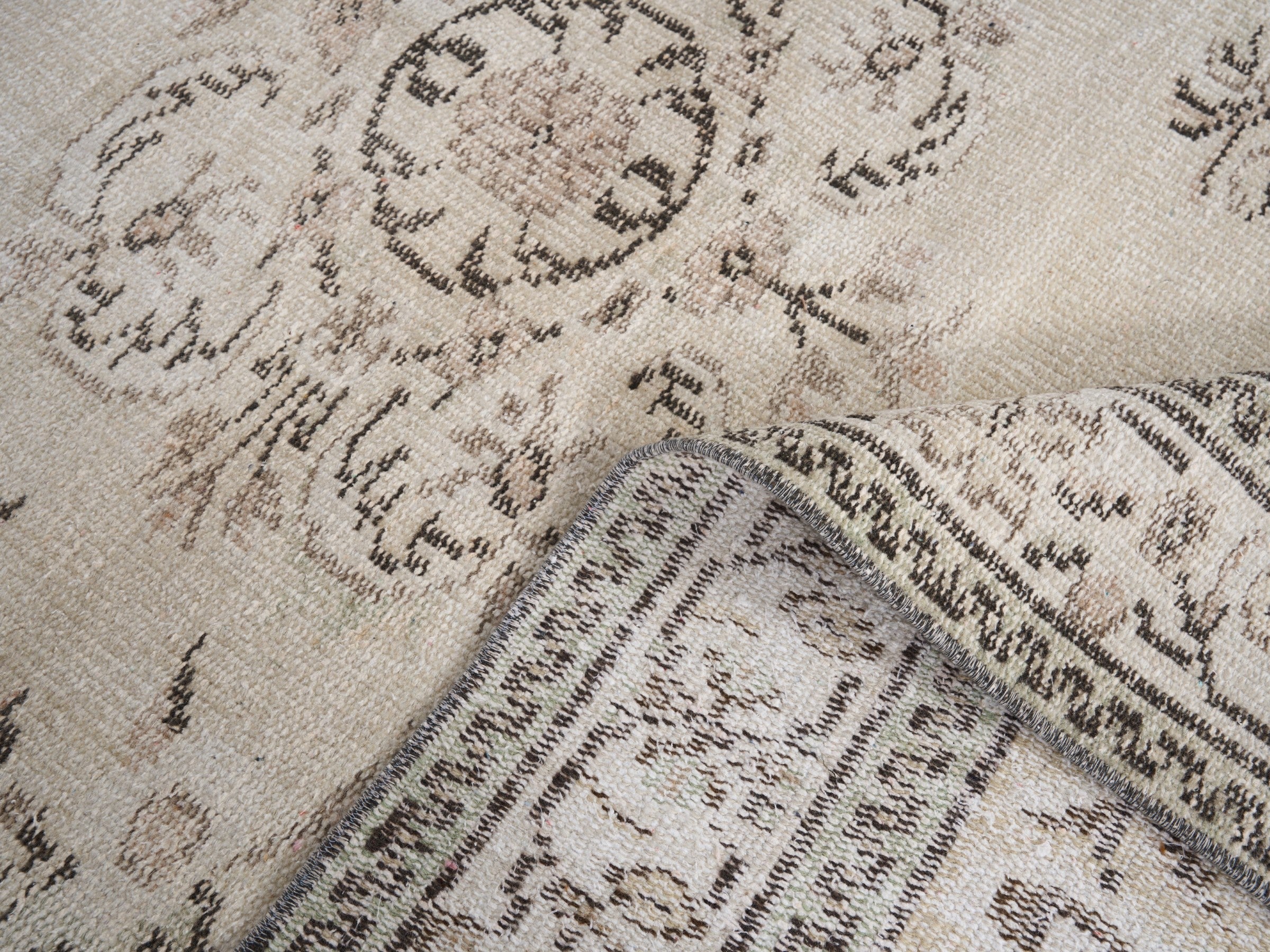 Turkish Manisa area rug in ivory and greige, view 9 of 10