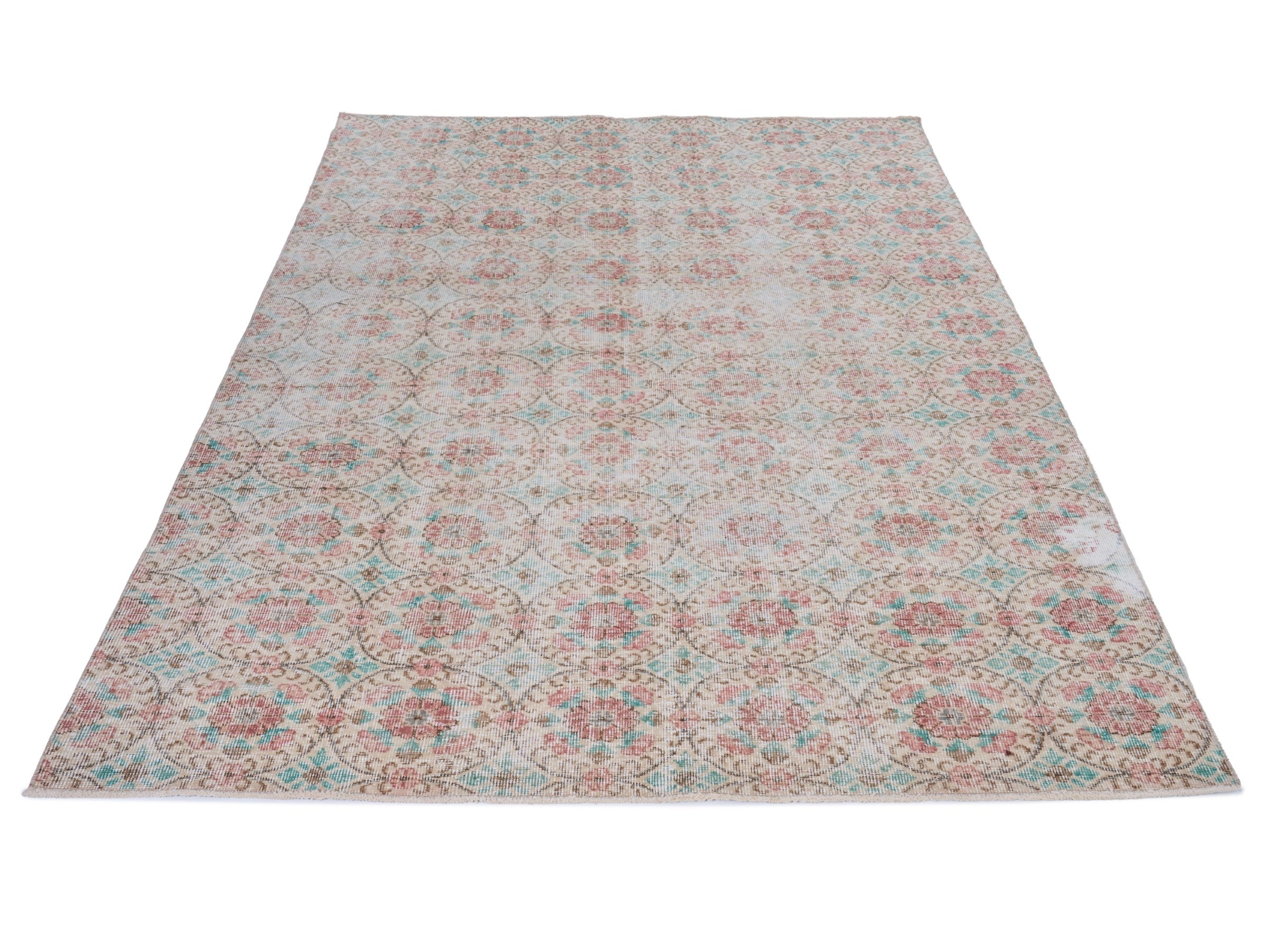 Turkish Isparta area rug in off-white and faded red, view 2 of 10