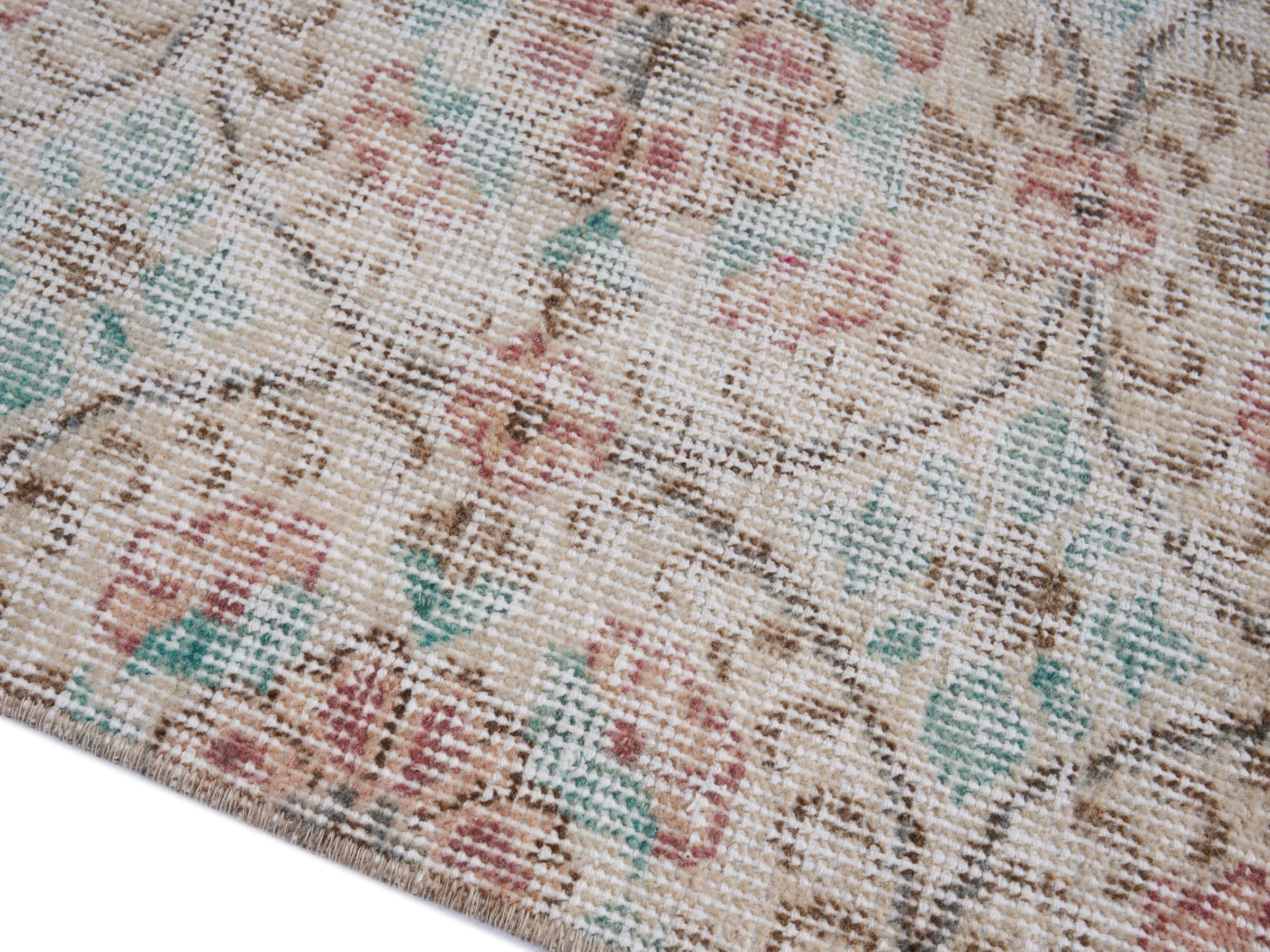 Turkish Isparta area rug in off-white and faded red, view 6 of 10