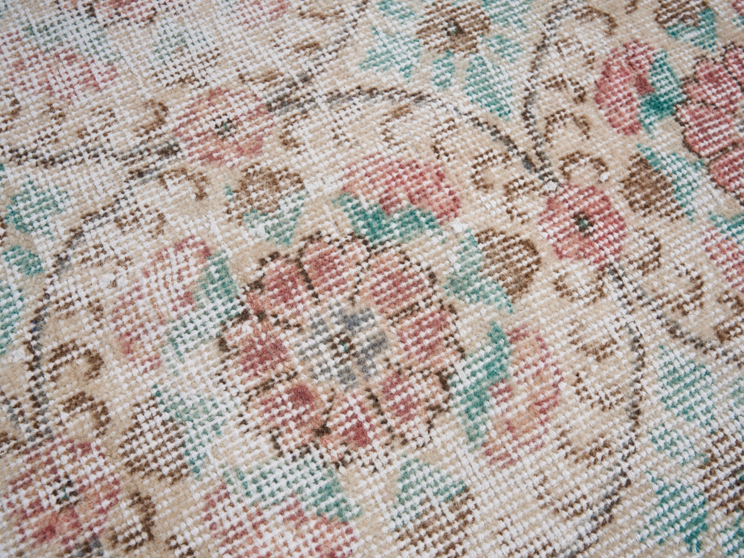 Turkish Isparta area rug in off-white and faded red, view 7 of 10
