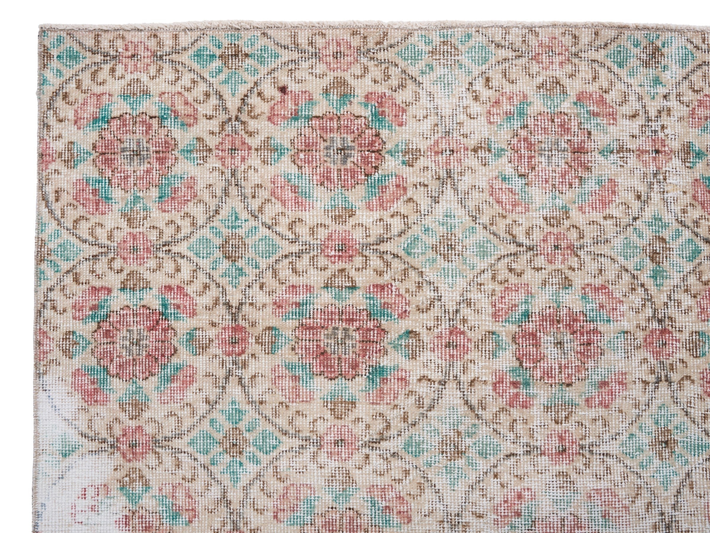 Turkish Isparta area rug in off-white and faded red, view 8 of 10