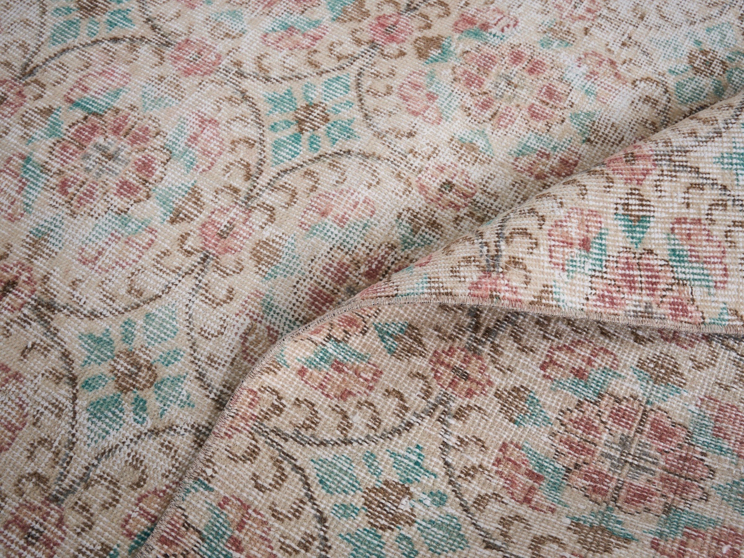 Turkish Isparta area rug in off-white and faded red, view 9 of 10