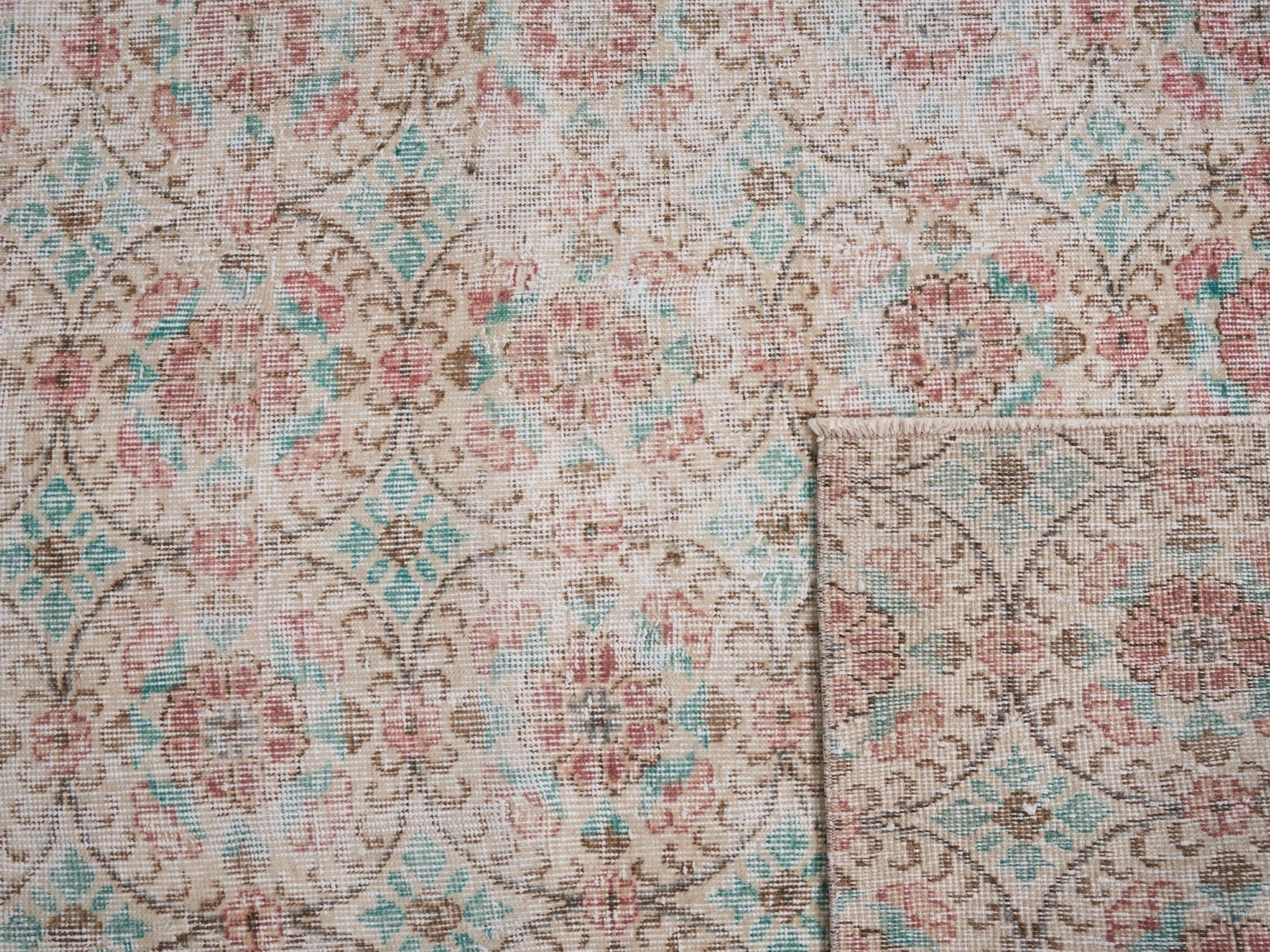 Turkish Isparta area rug in off-white and faded red, view 10 of 10