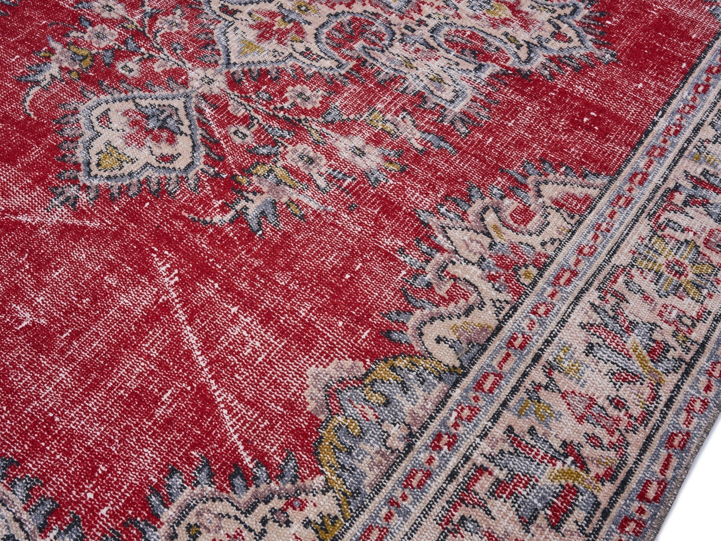 Turkish Manisa area rug in deep red and off-white, view 5 of 10