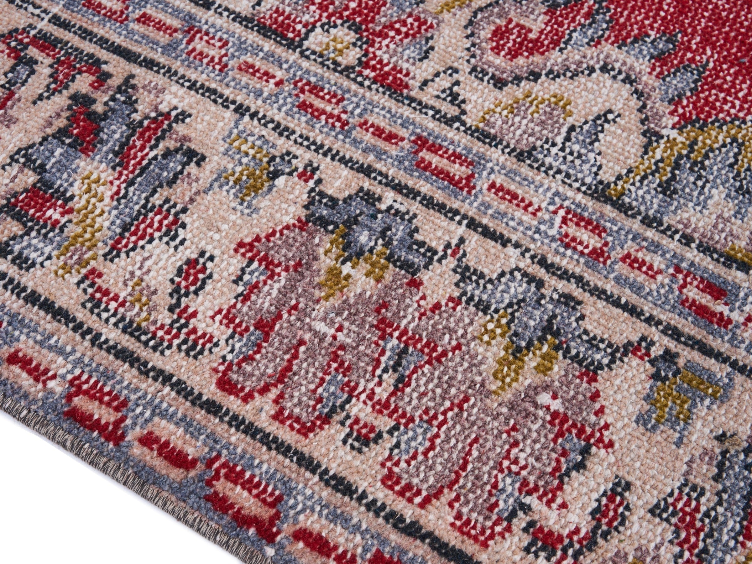 Turkish Manisa area rug in deep red and off-white, view 6 of 10