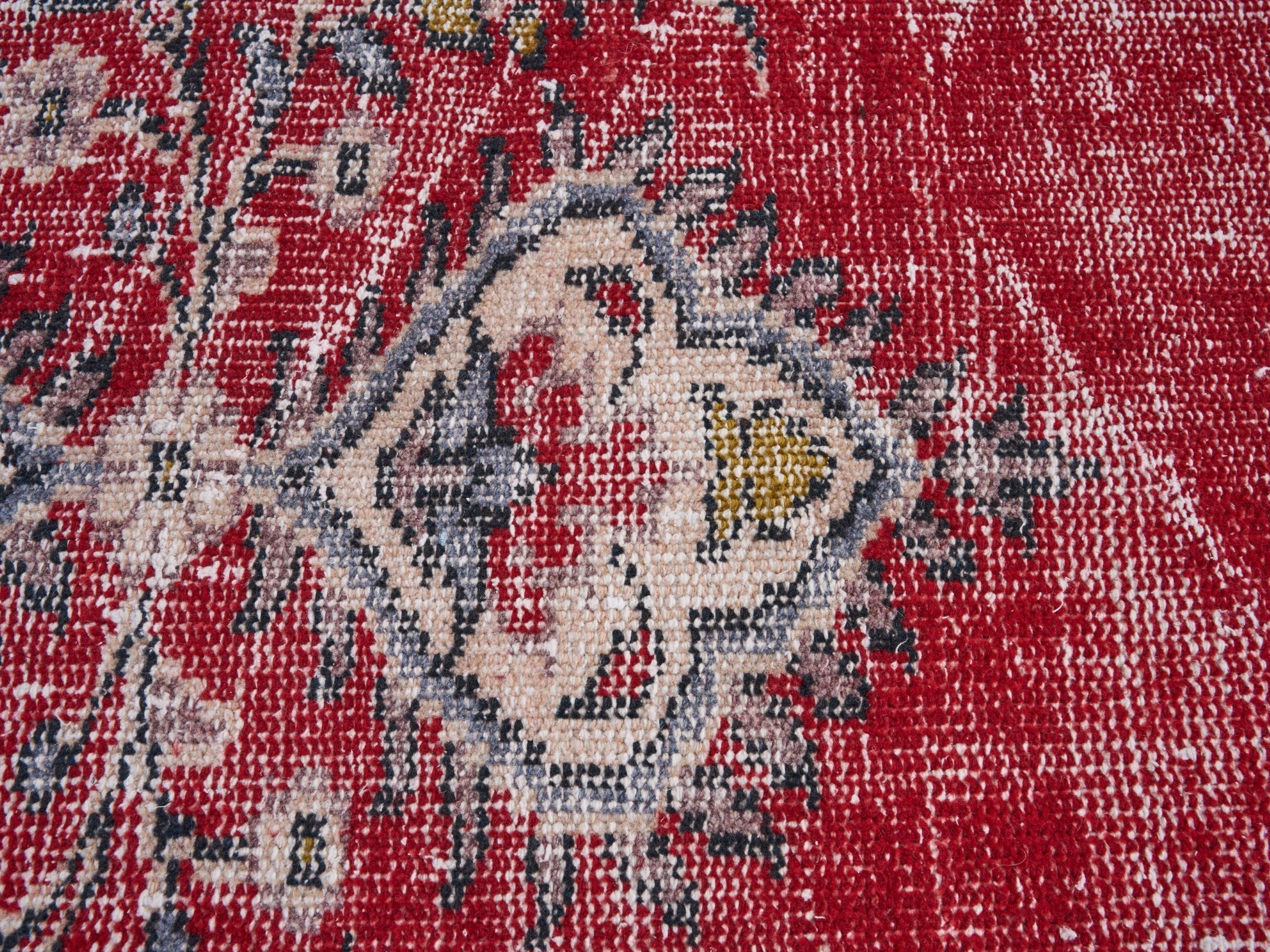 Turkish Manisa area rug in deep red and off-white, view 7 of 10