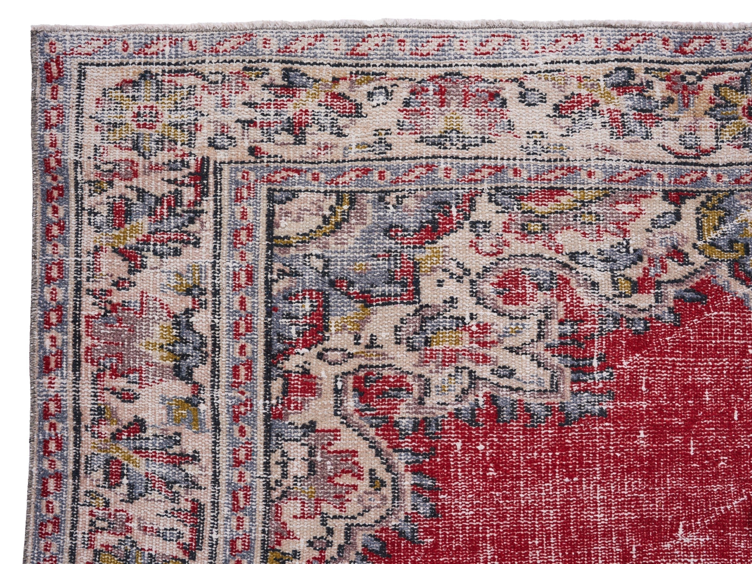 Turkish Manisa area rug in deep red and off-white, view 8 of 10