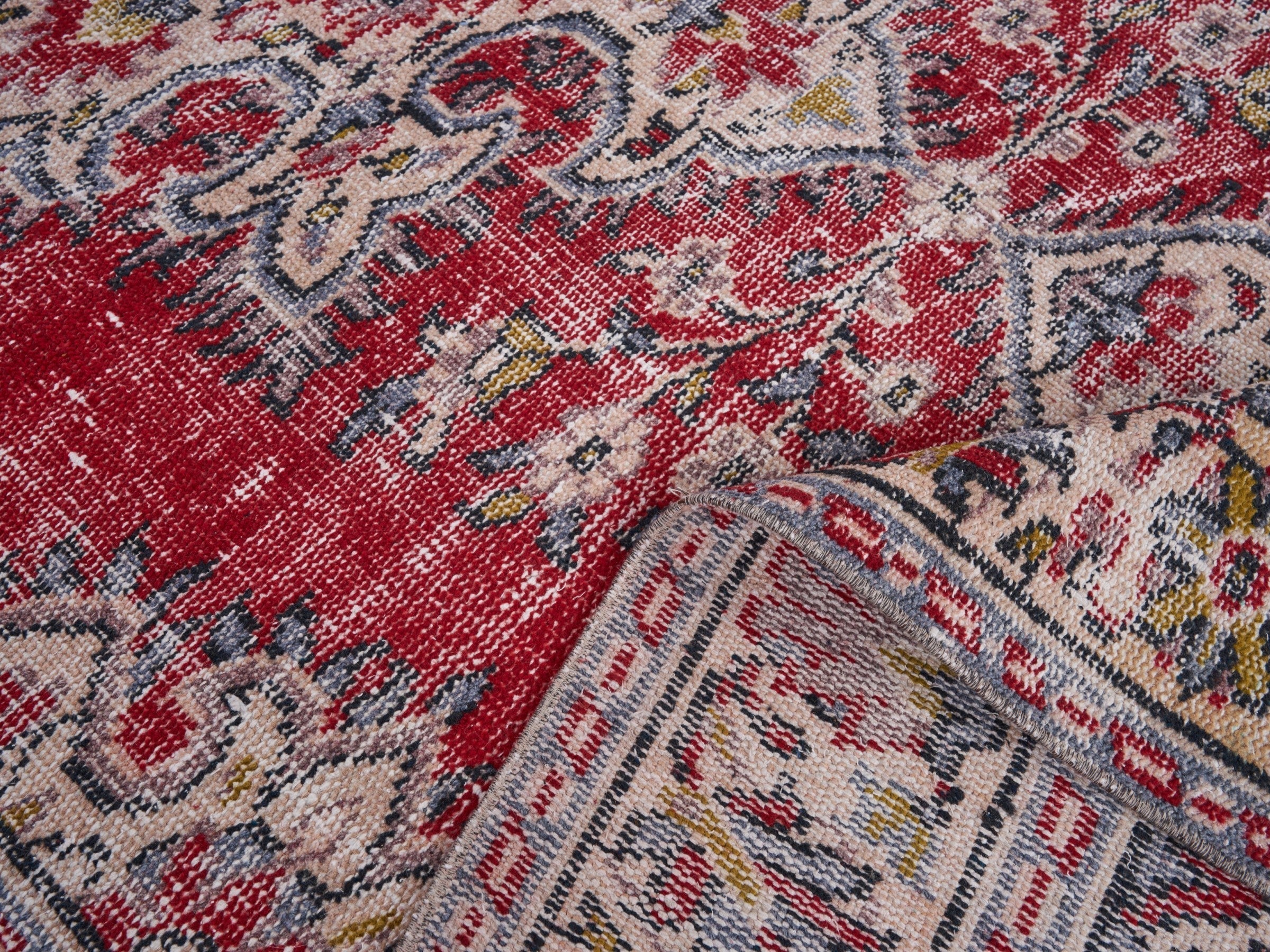Turkish Manisa area rug in deep red and off-white, view 9 of 10