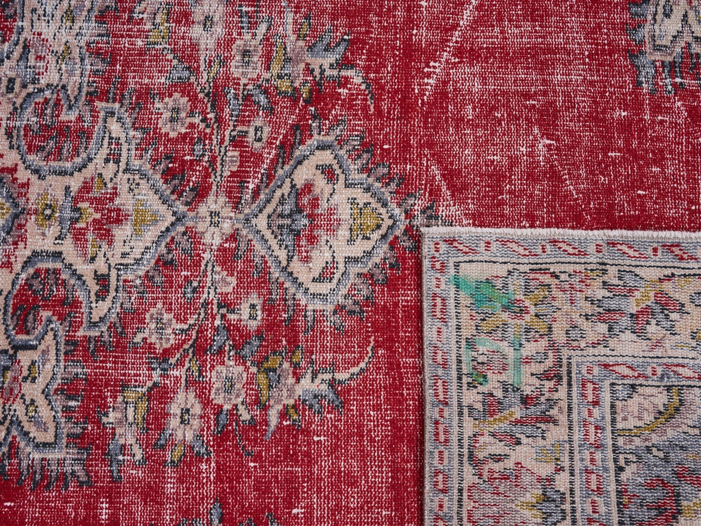 Turkish Manisa area rug in deep red and off-white, view 10 of 10