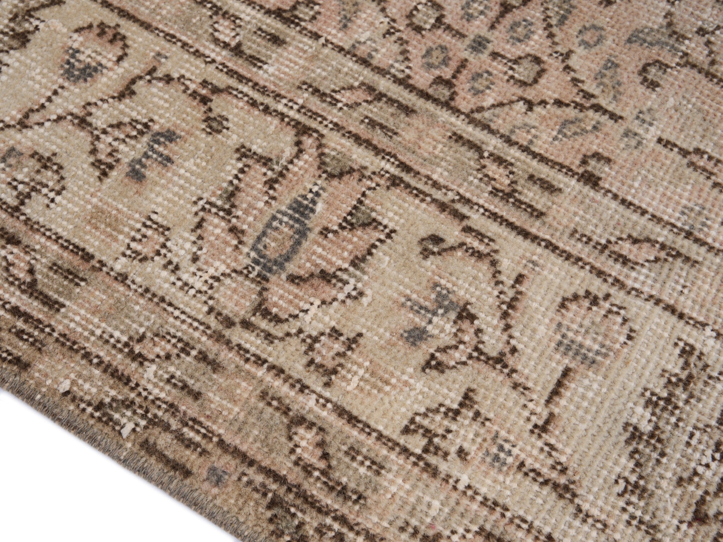 Turkish Isparta area rug in greige and faded red, view 6 of 9