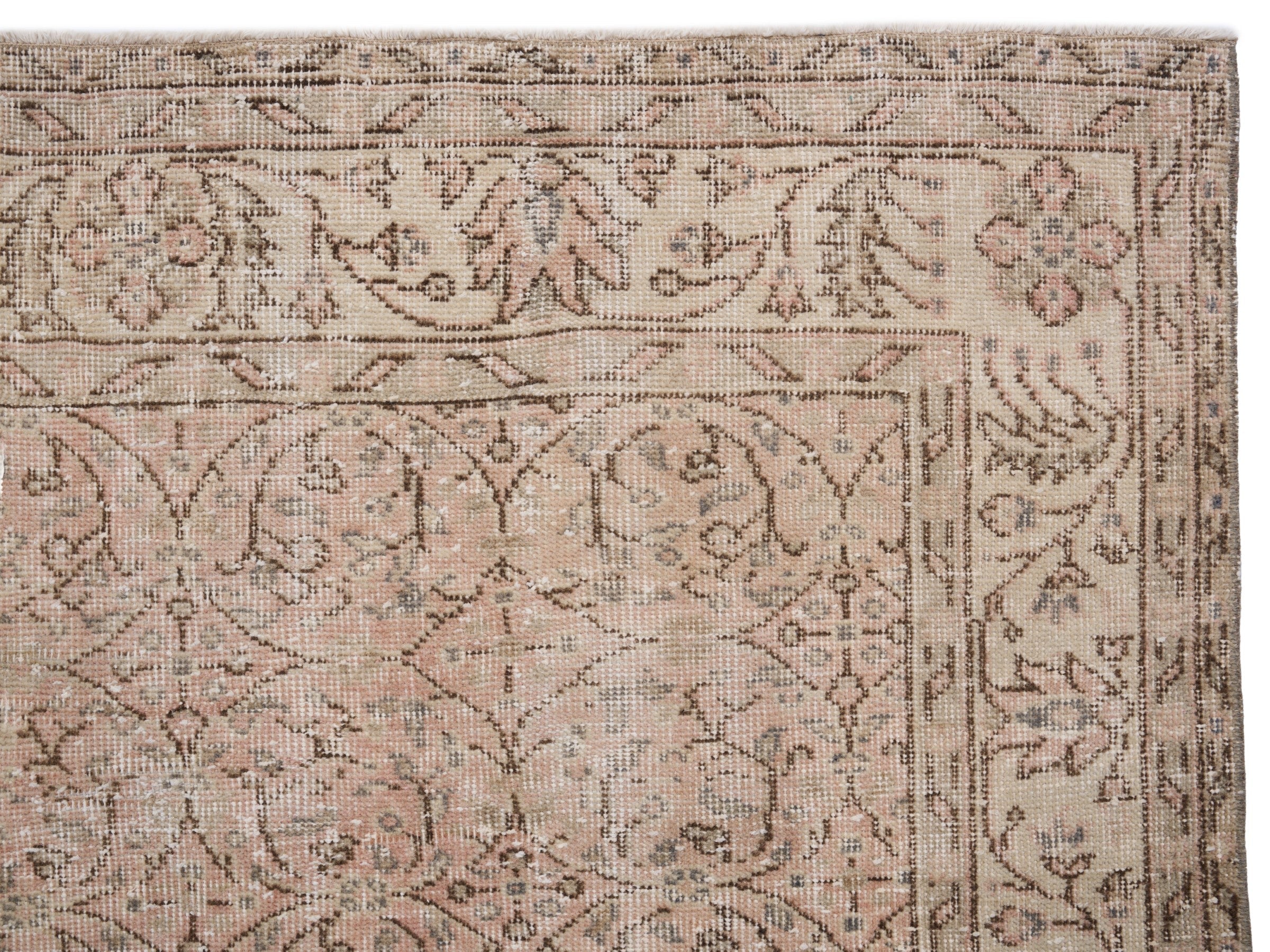 Turkish Isparta area rug in greige and faded red, view 7 of 9