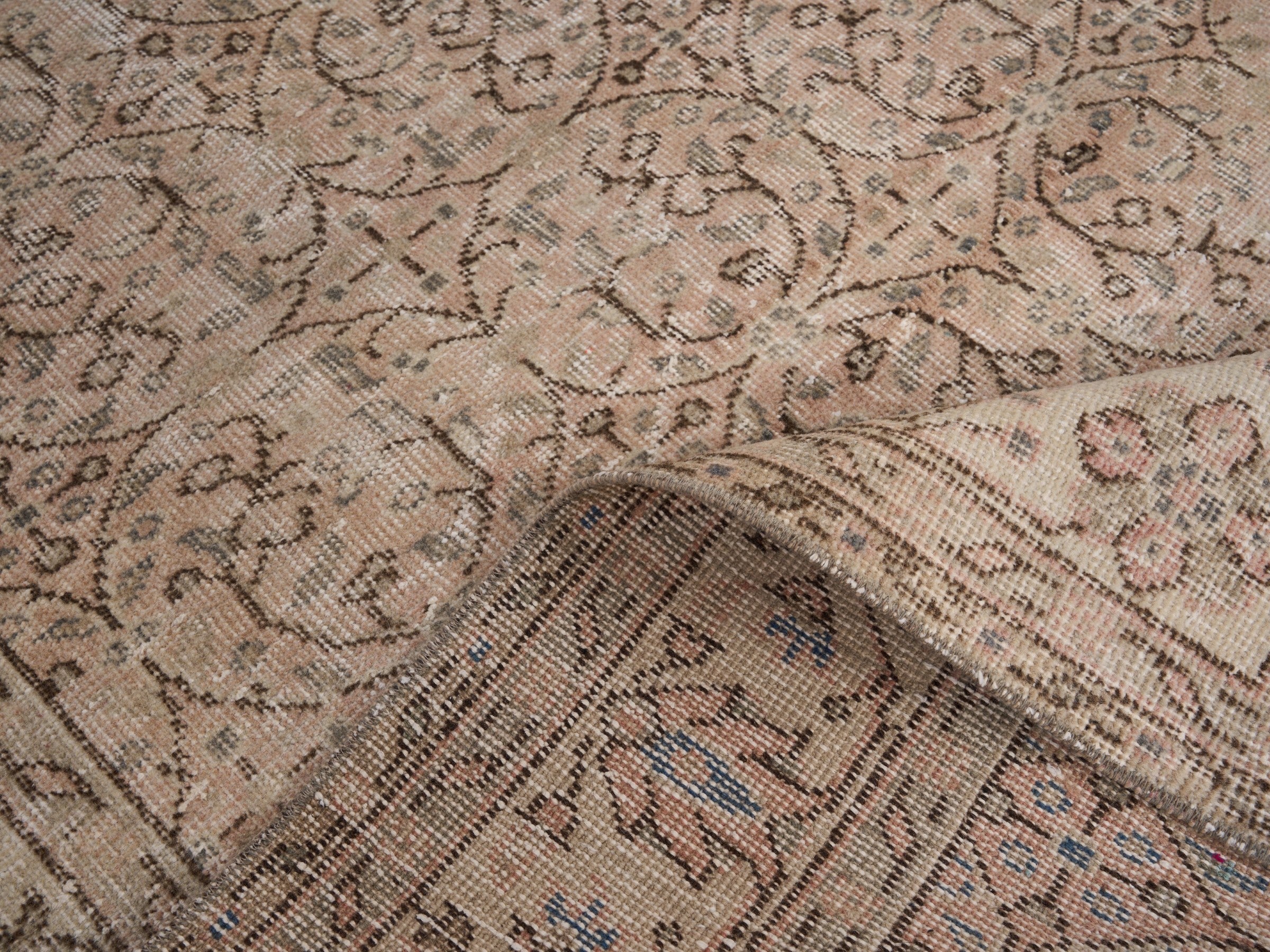 Turkish Isparta area rug in greige and faded red, view 8 of 9