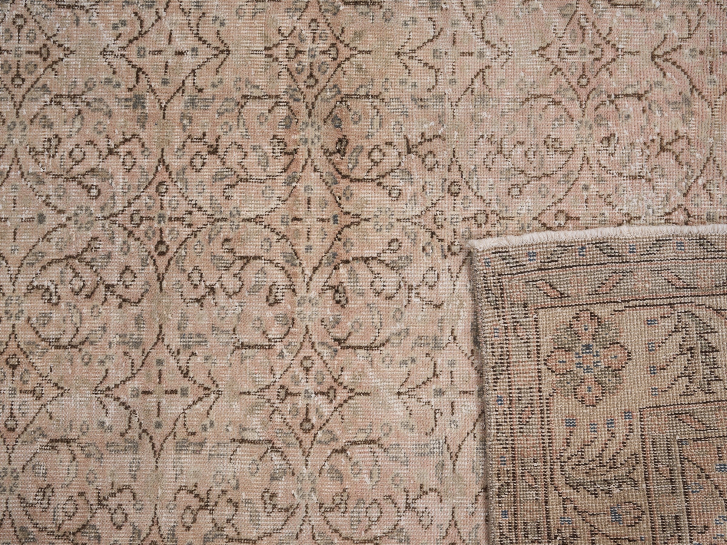 Turkish Isparta area rug in greige and faded red, view 9 of 9