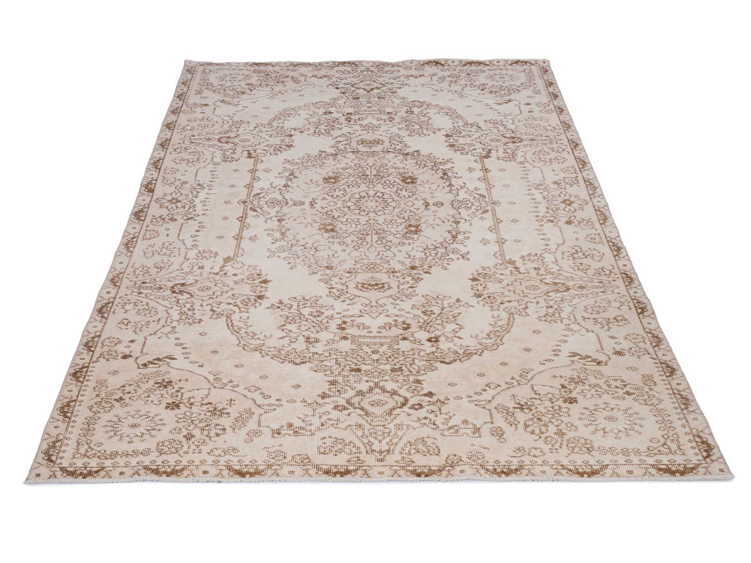 Turkish Isparta area rug in cream and greige, view 2 of 10