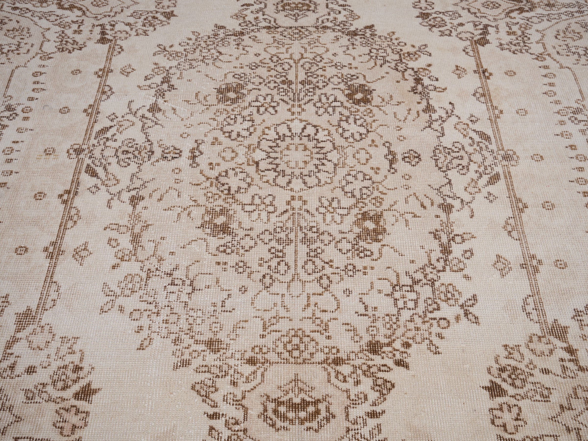 Turkish Isparta area rug in cream and greige, view 4 of 10