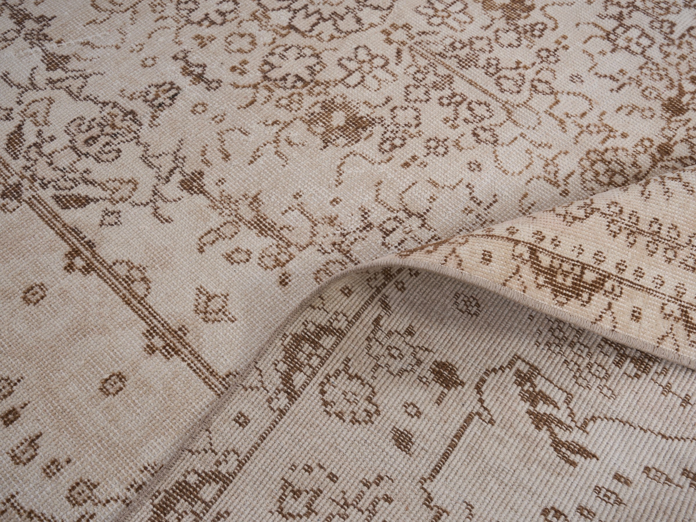 Turkish Isparta area rug in cream and greige, view 9 of 10