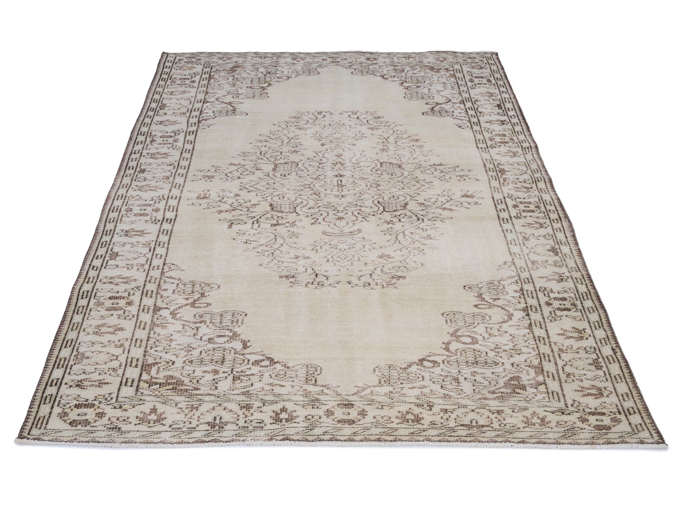 Turkish Manisa area rug in cream and faded red, view 2 of 10