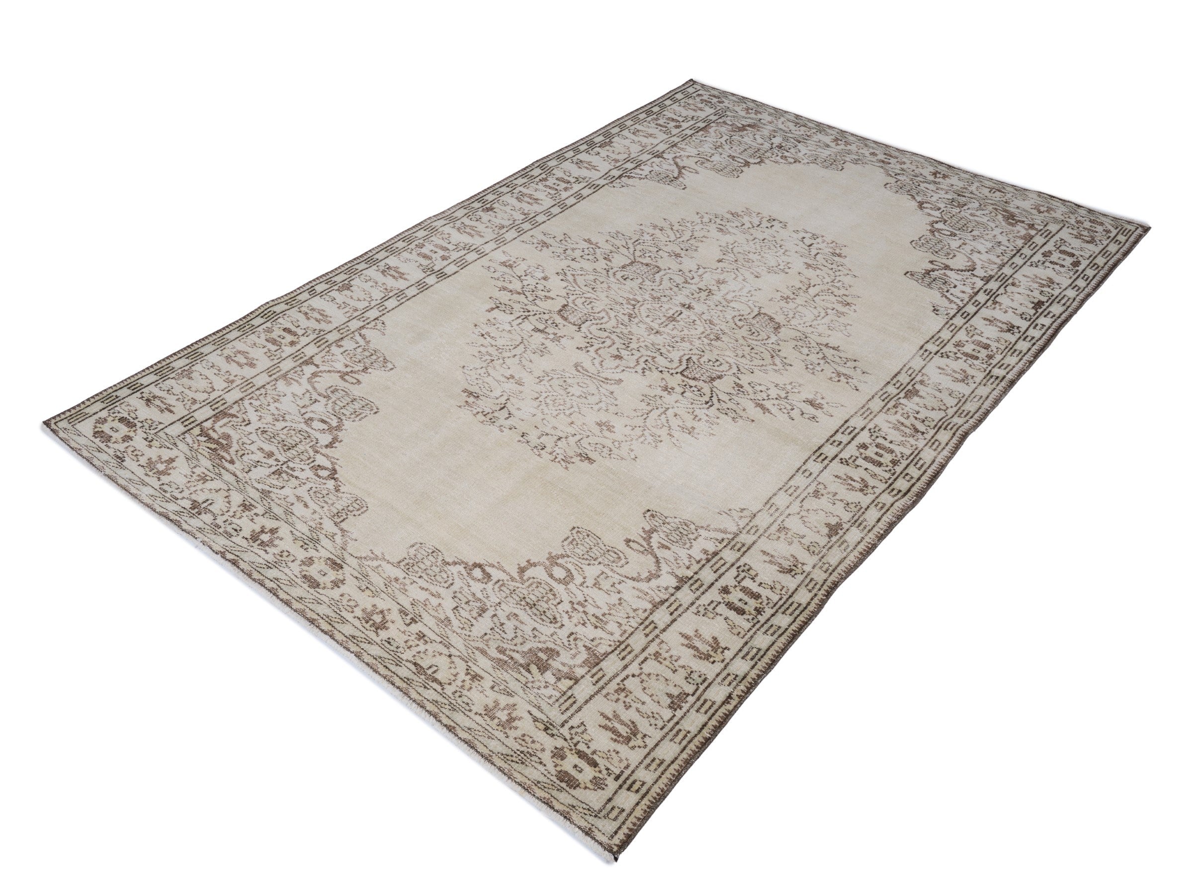 Turkish Manisa area rug in cream and faded red, view 3 of 10
