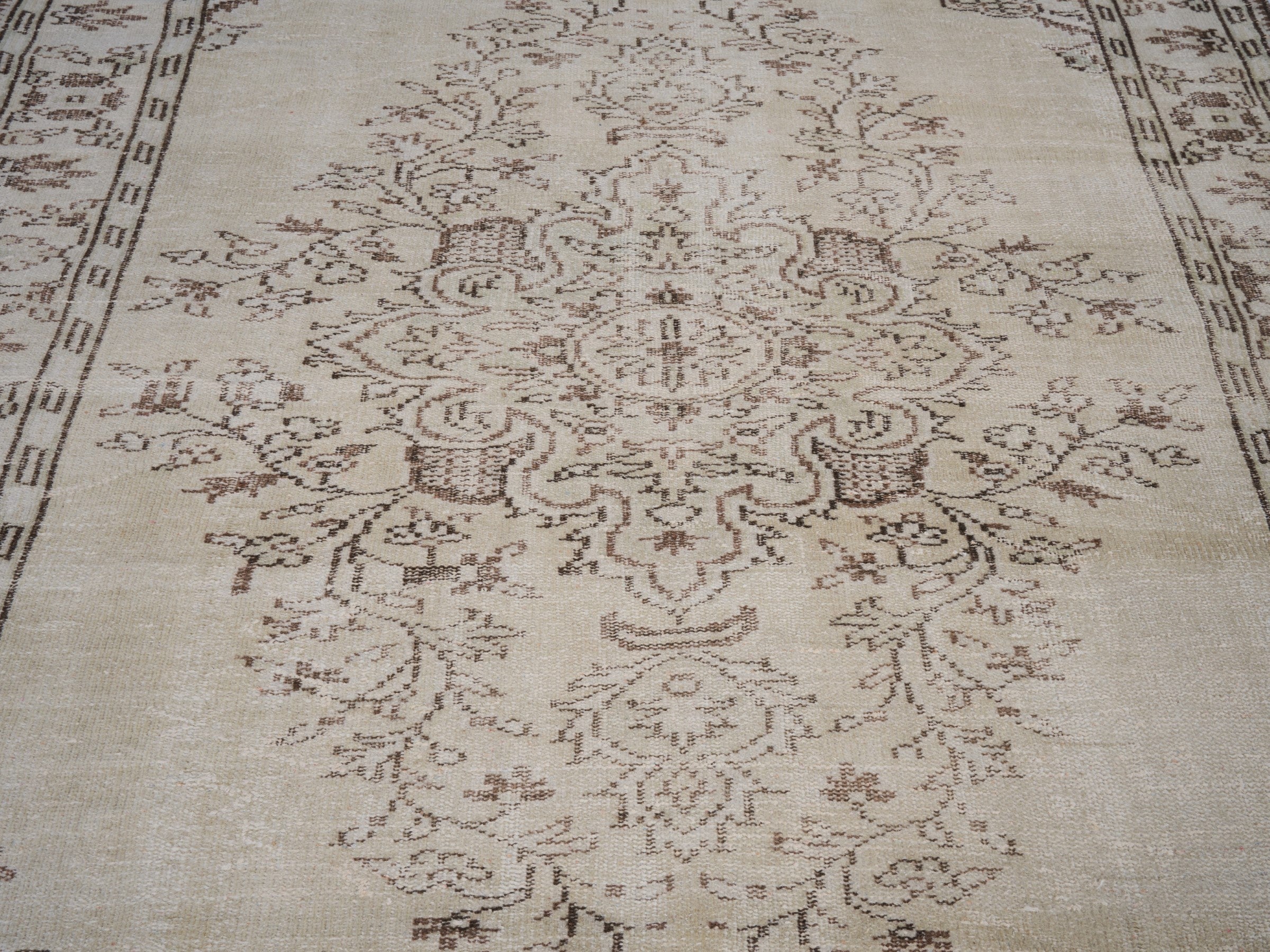 Turkish Manisa area rug in cream and faded red, view 5 of 10