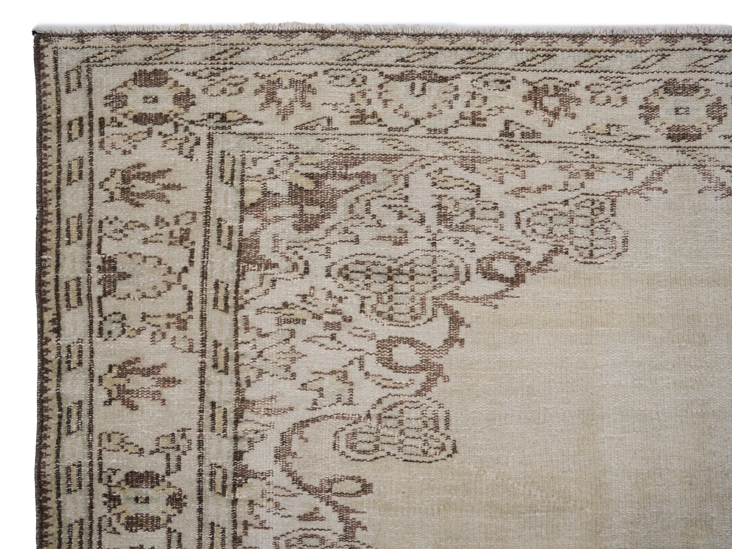 Turkish Manisa area rug in cream and faded red, view 8 of 10