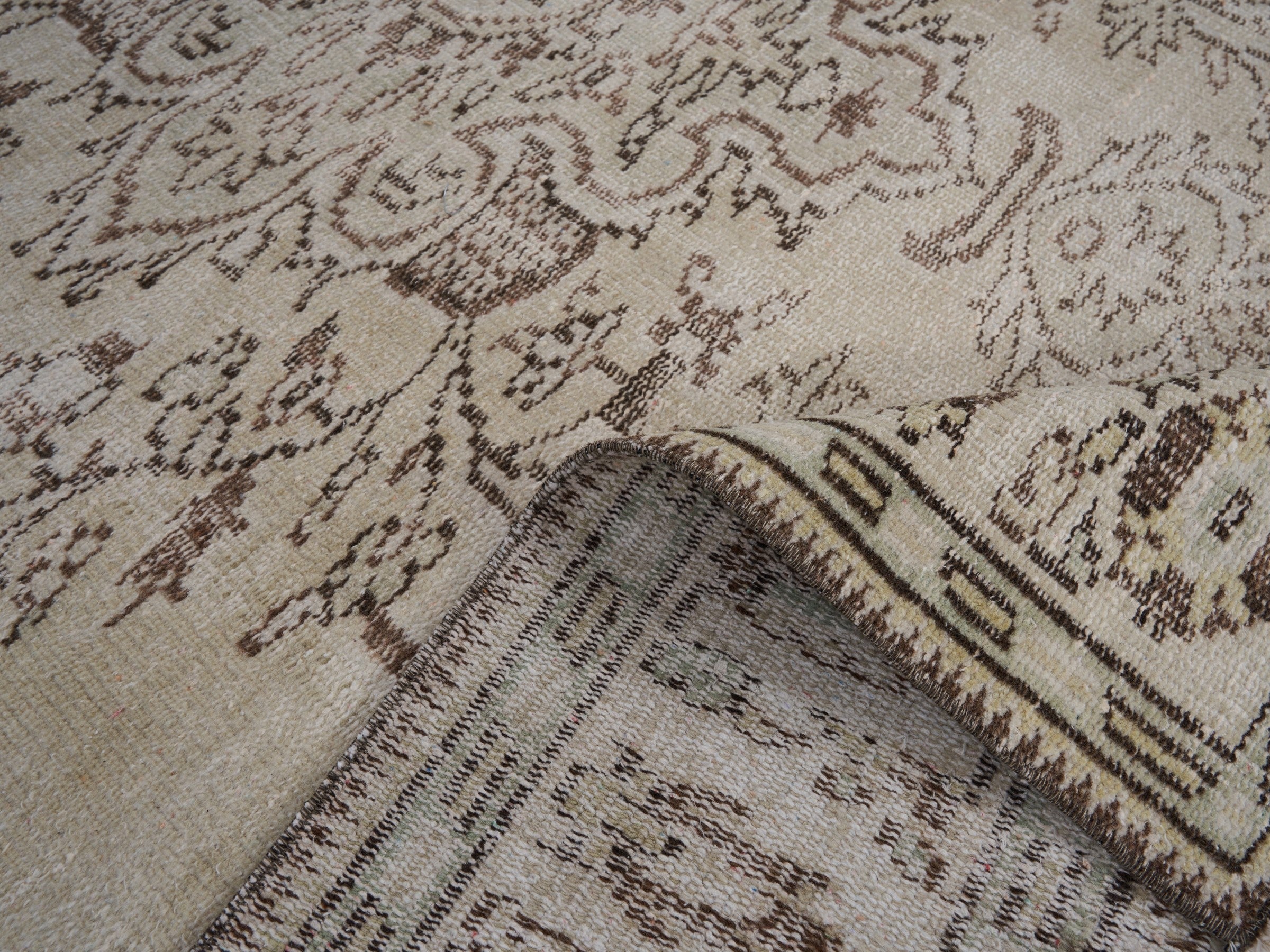 Turkish Manisa area rug in cream and faded red, view 9 of 10