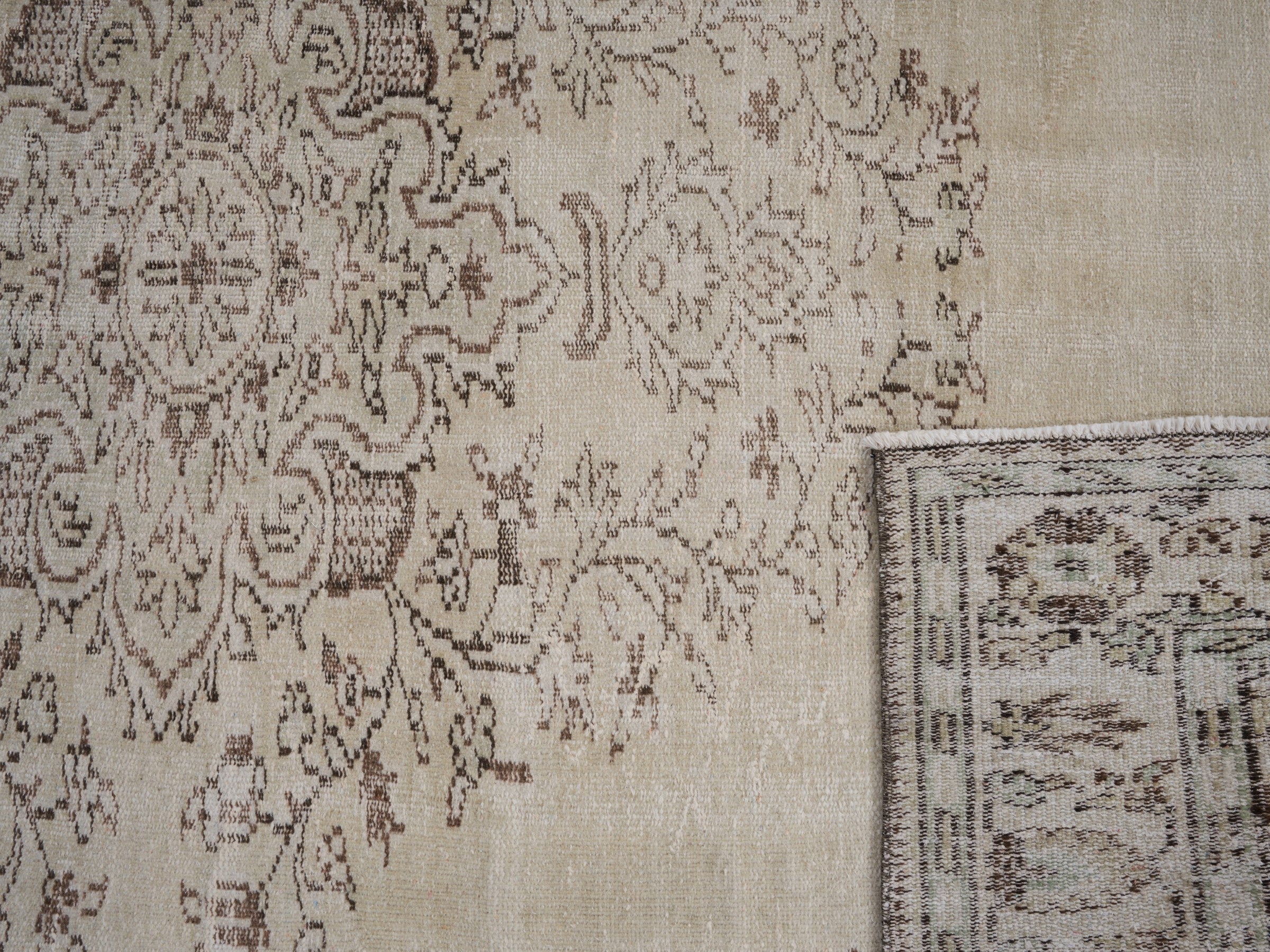 Turkish Manisa area rug in cream and faded red, view 10 of 10