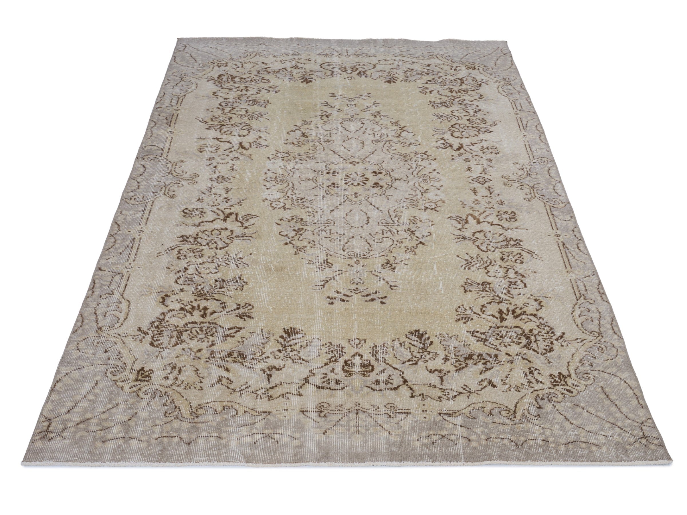 Turkish Isparta area rug in cream and taupe, view 2 of 10