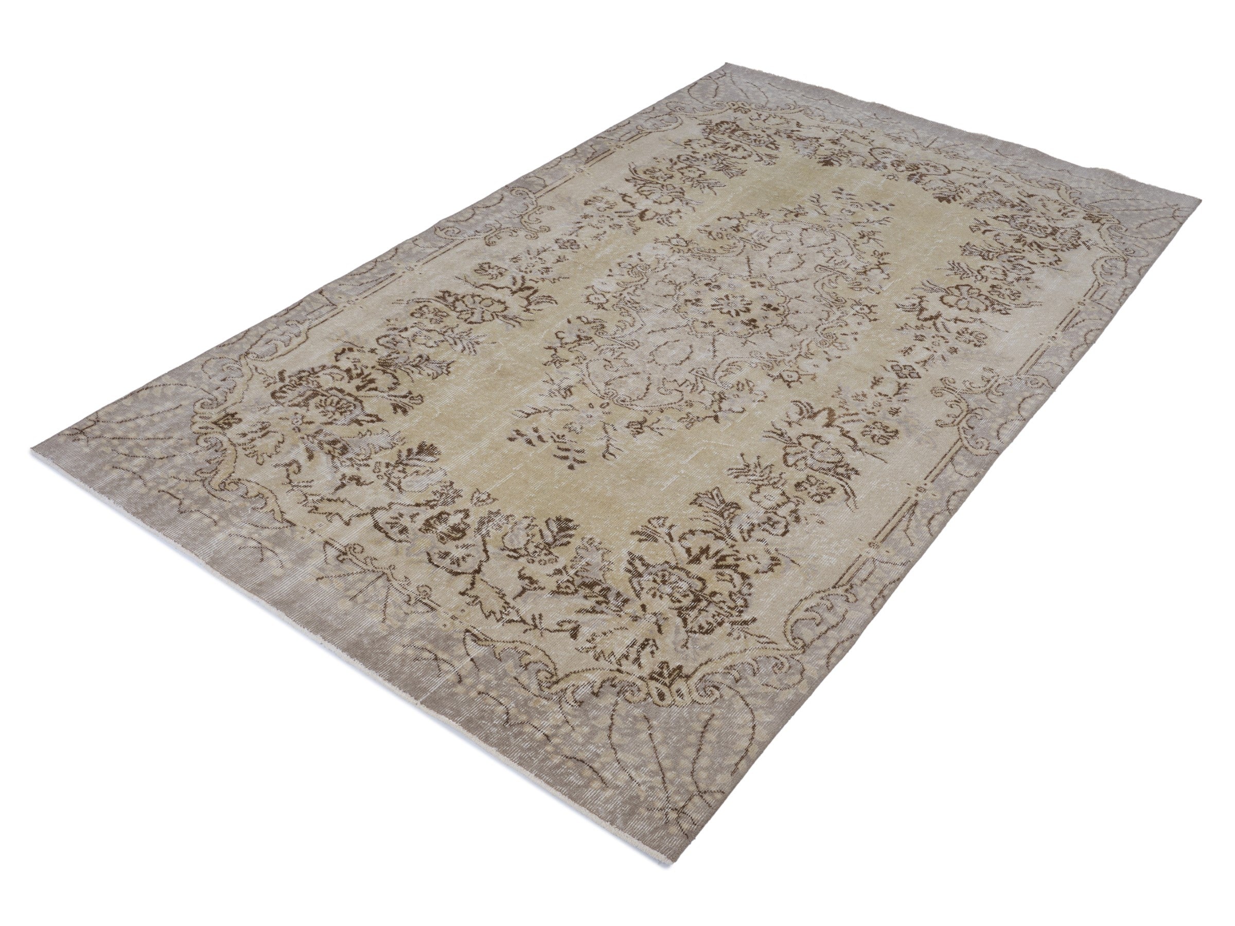Turkish Isparta area rug in cream and taupe, view 3 of 10