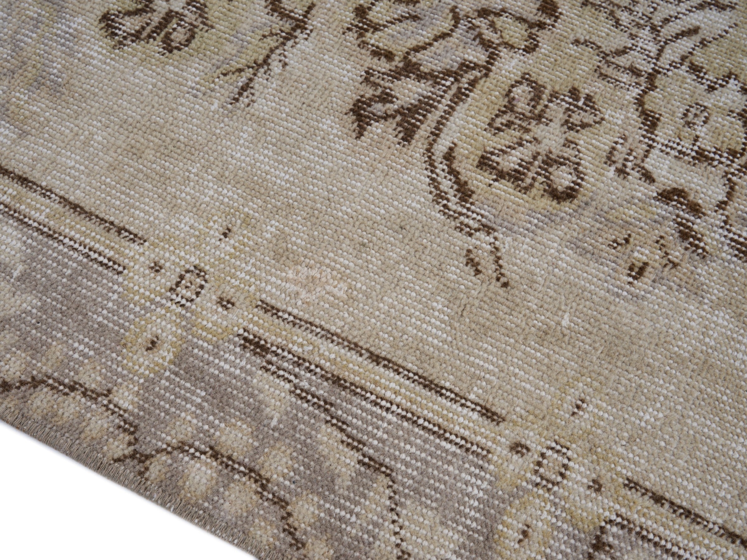 Turkish Isparta area rug in cream and taupe, view 6 of 10
