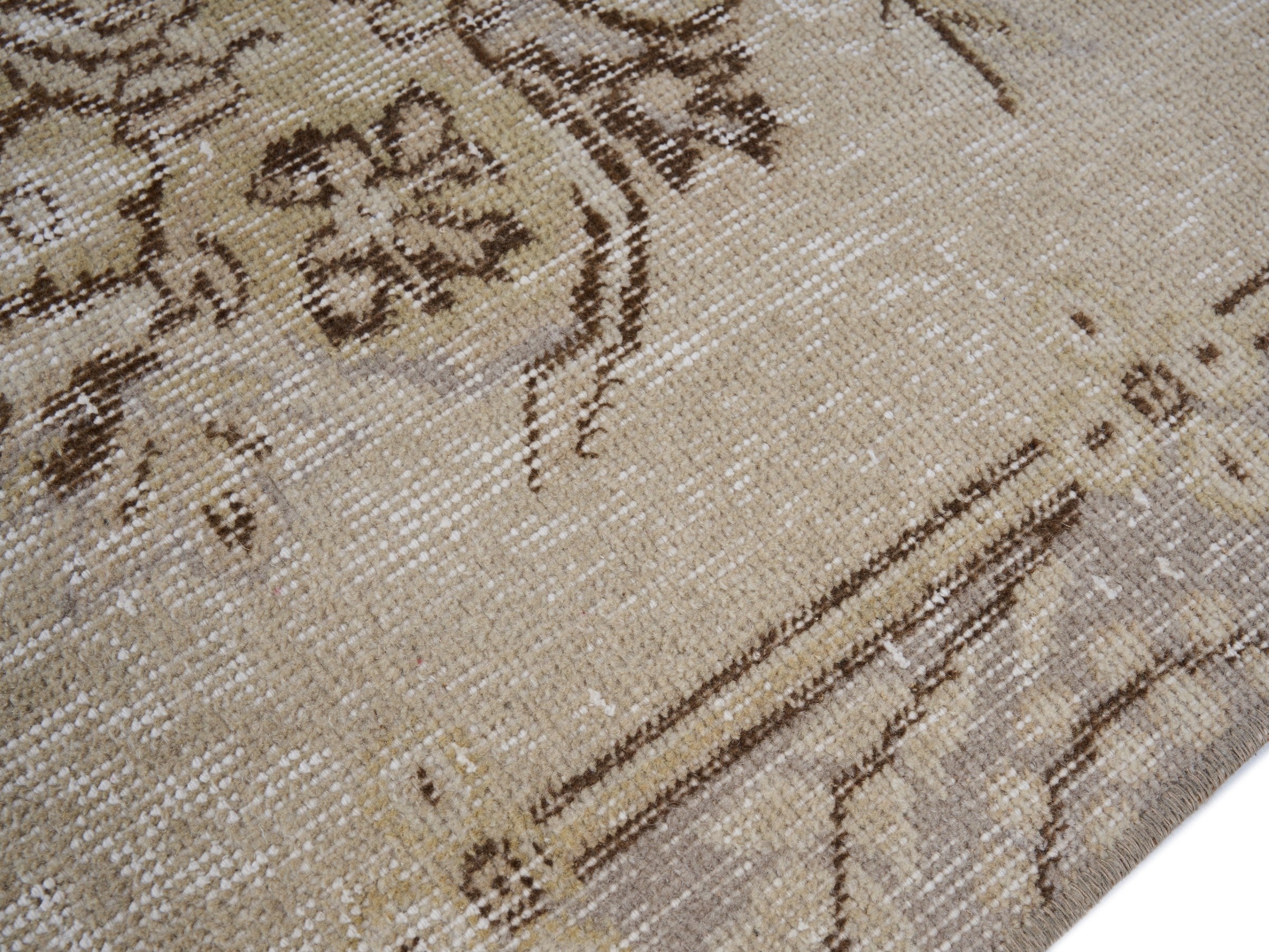 Turkish Isparta area rug in cream and taupe, view 7 of 10
