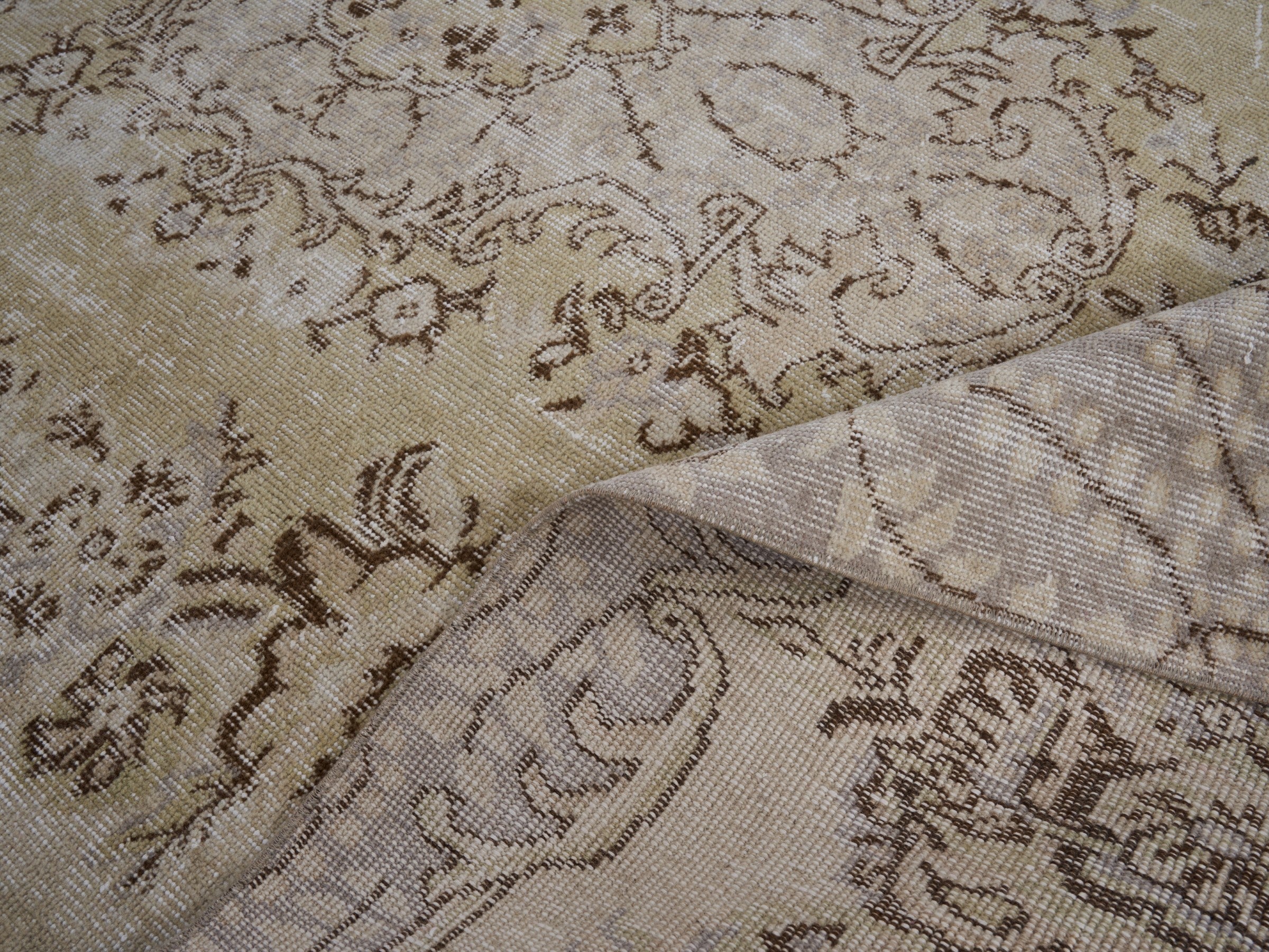 Turkish Isparta area rug in cream and taupe, view 9 of 10