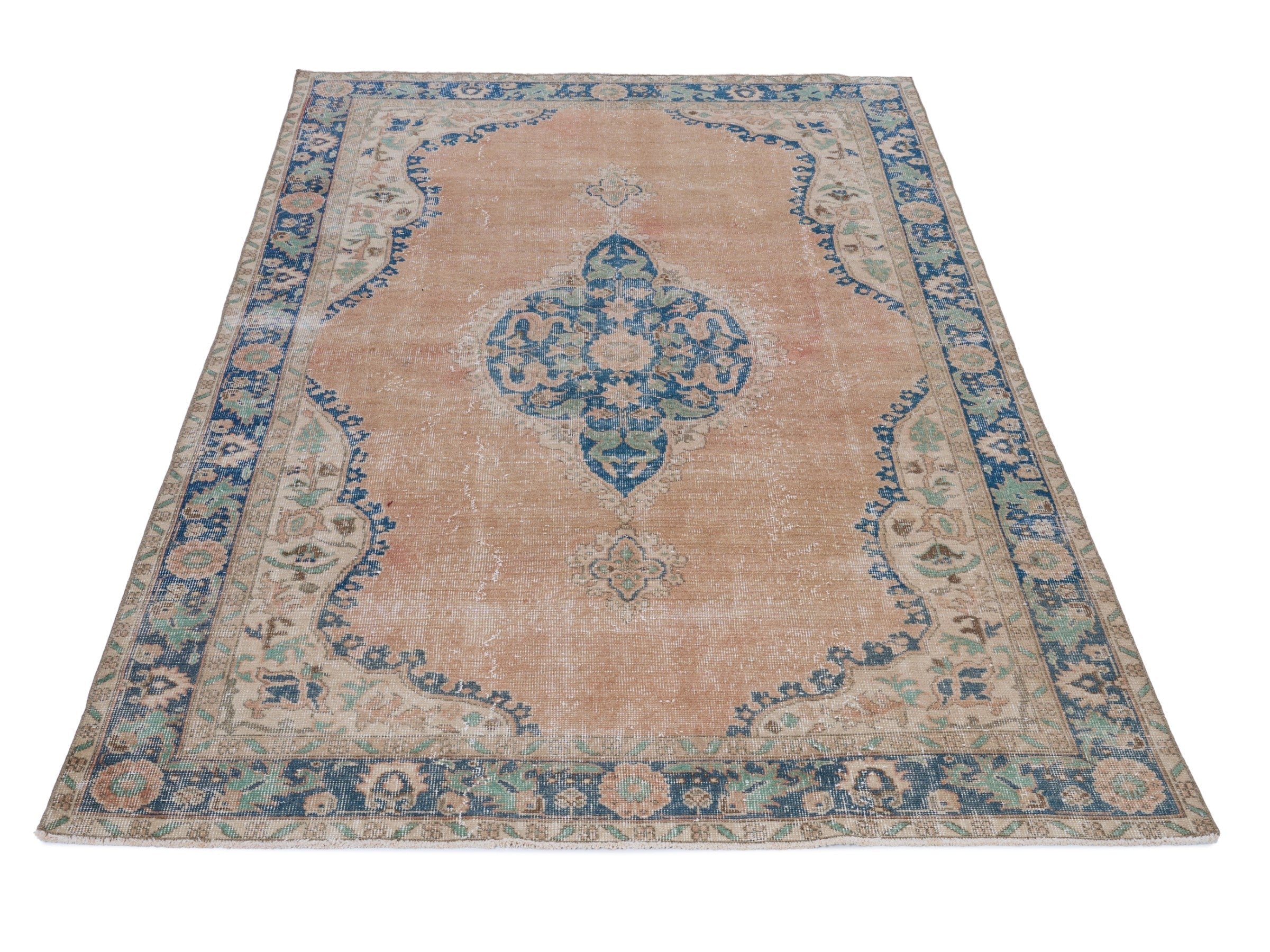 Turkish Isparta area rug in terracotta and denim, view 2 of 10