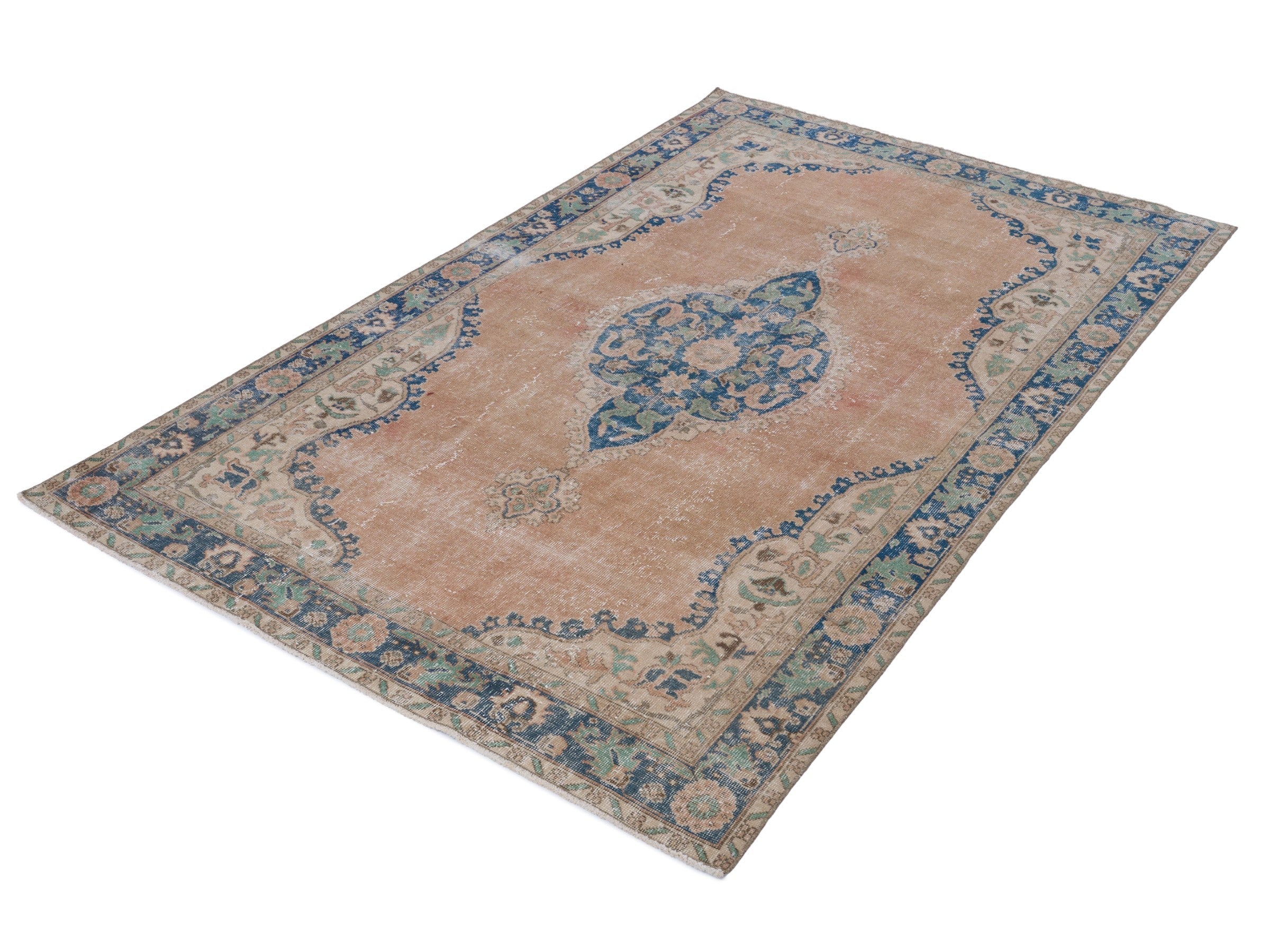 Turkish Isparta area rug in terracotta and denim, view 3 of 10