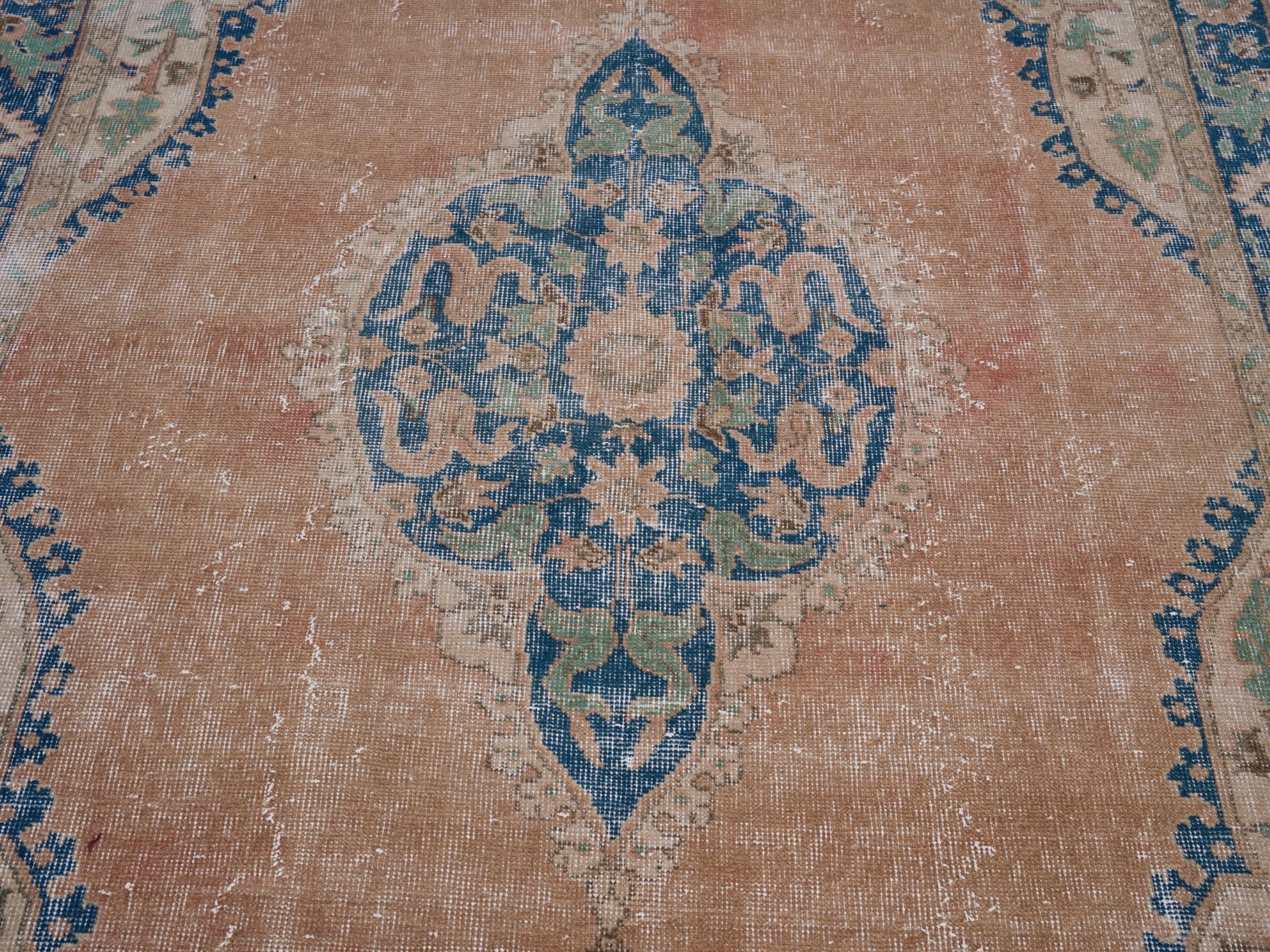 Turkish Isparta area rug in terracotta and denim, view 4 of 10