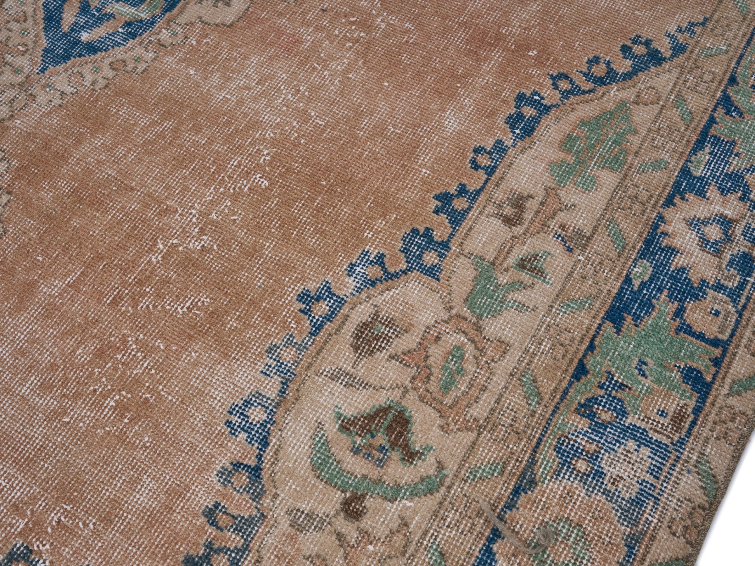 Turkish Isparta area rug in terracotta and denim, view 5 of 10