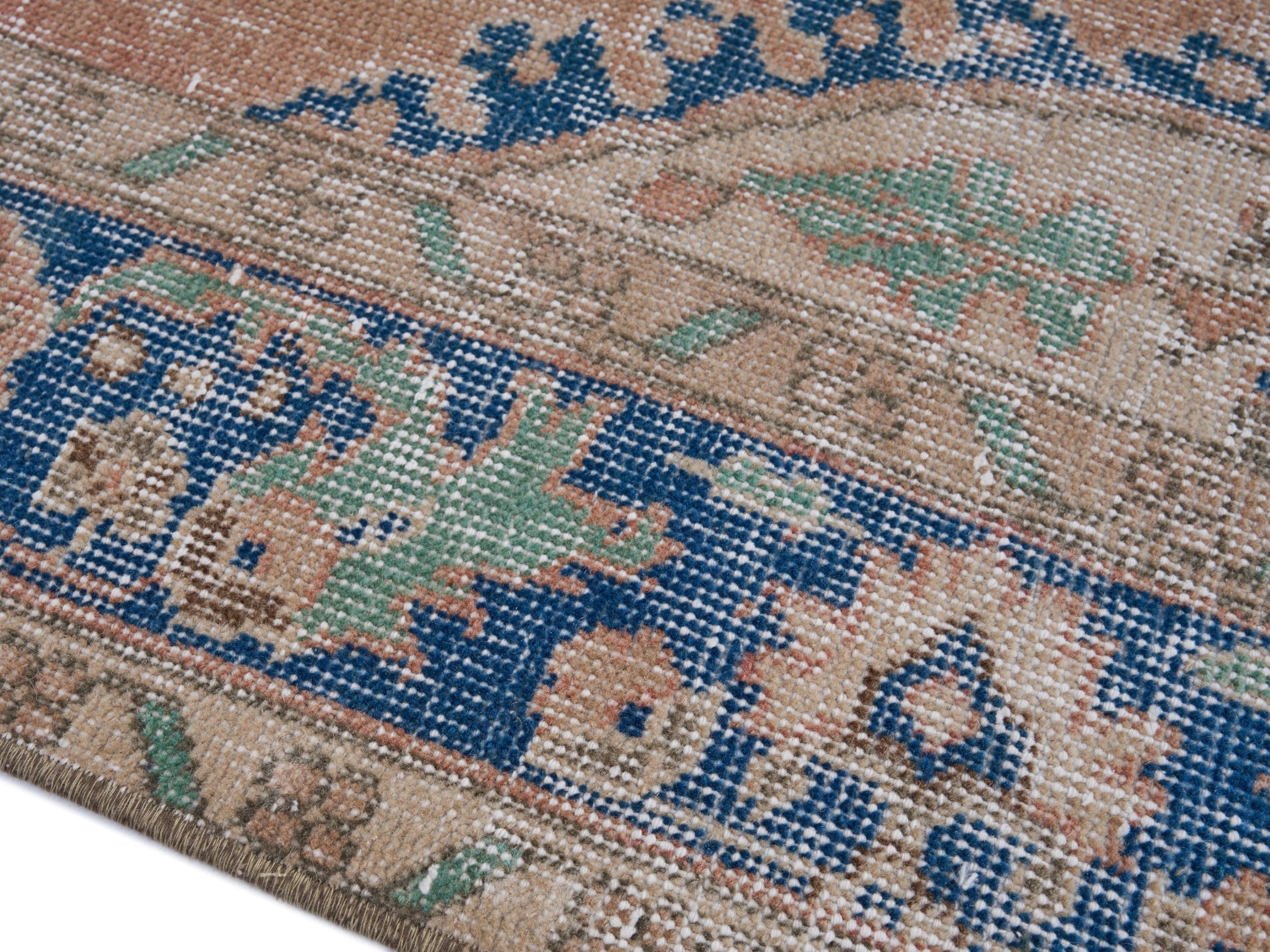 Turkish Isparta area rug in terracotta and denim, view 6 of 10